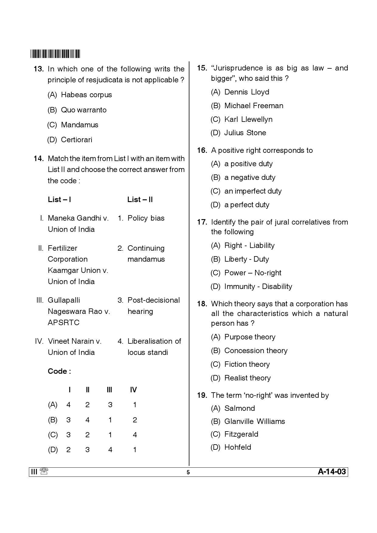 Telangana SET Law 2014 Question Paper III 4