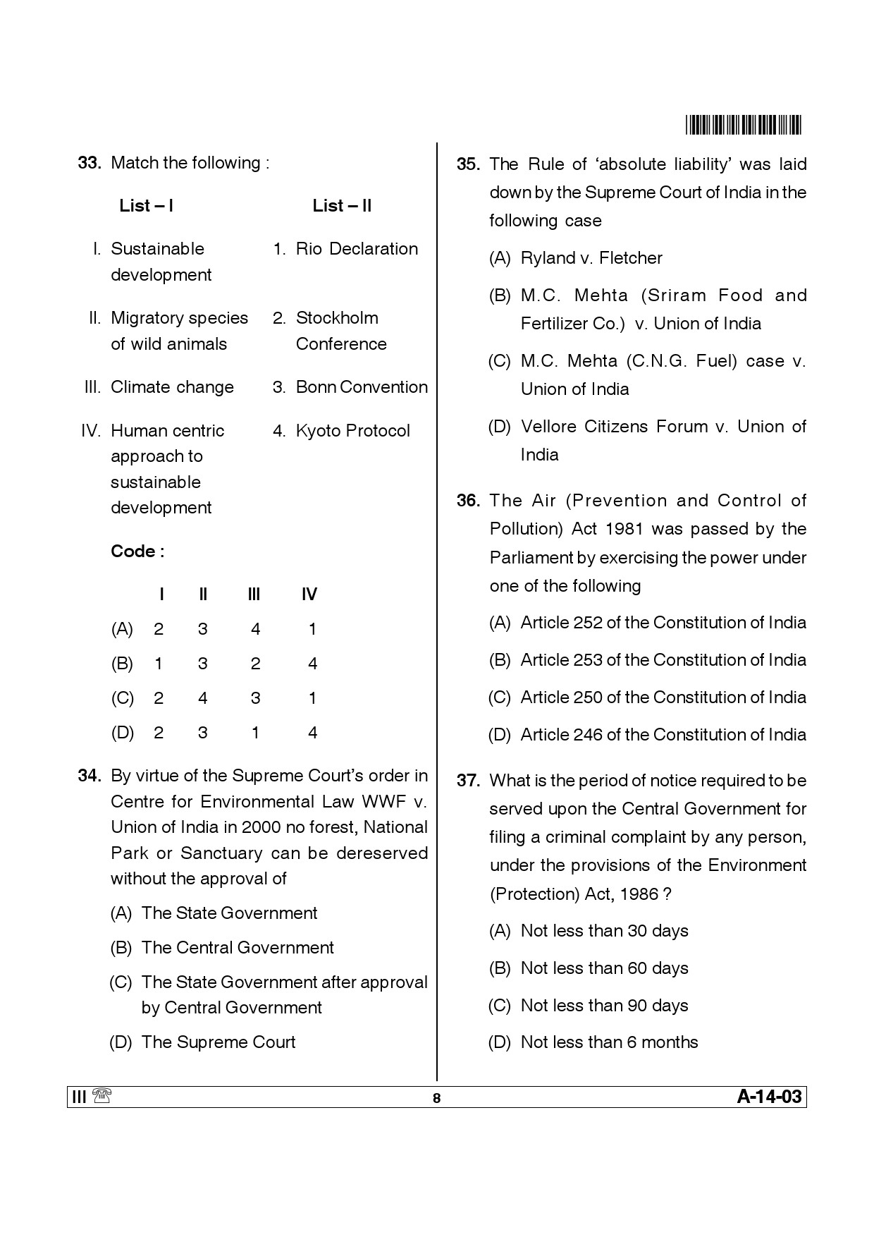 Telangana SET Law 2014 Question Paper III 7