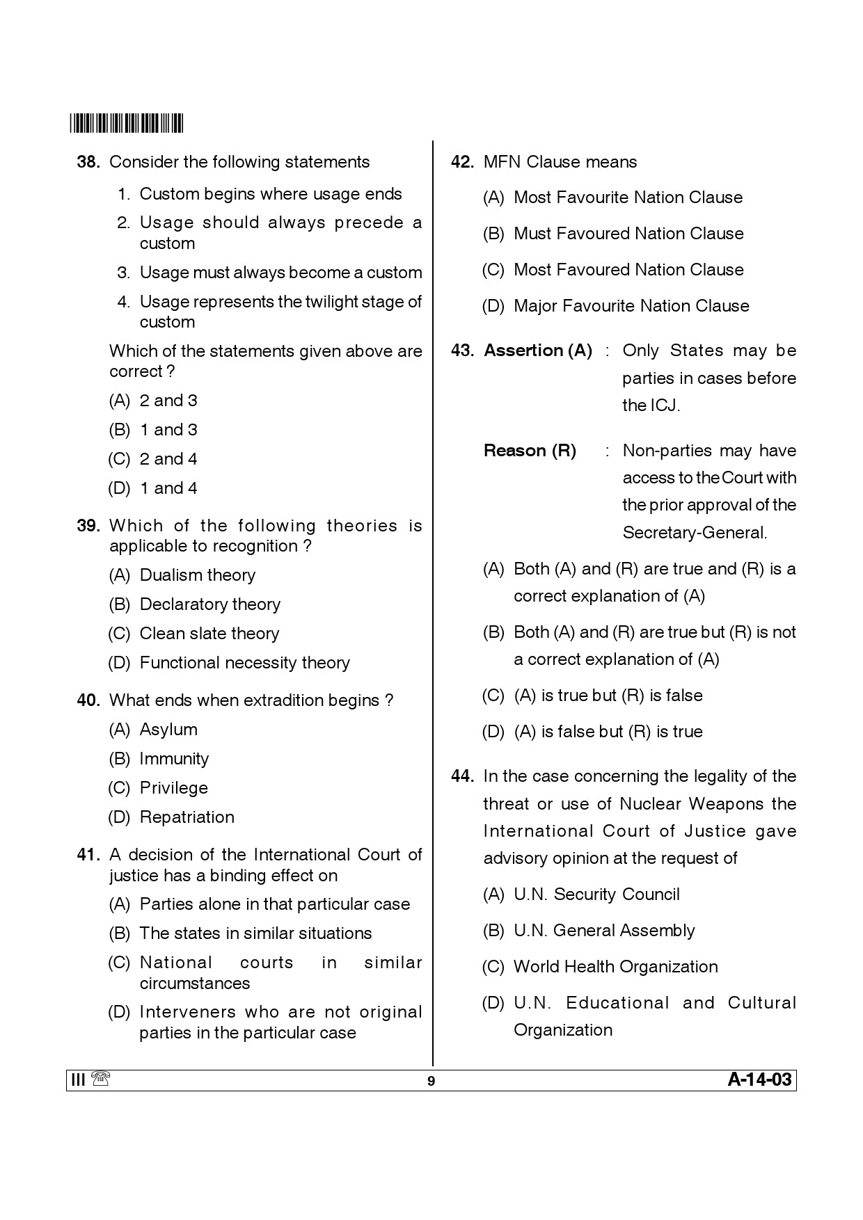 Telangana SET Law 2014 Question Paper III 8