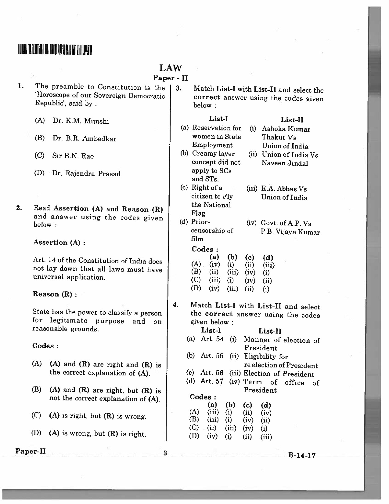 Telangana SET Law 2017 Question Paper II 2