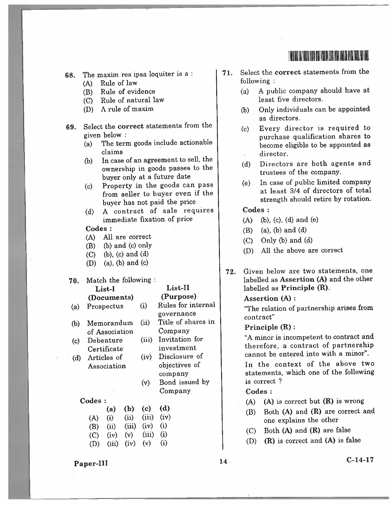 Telangana SET Law 2017 Question Paper III 13