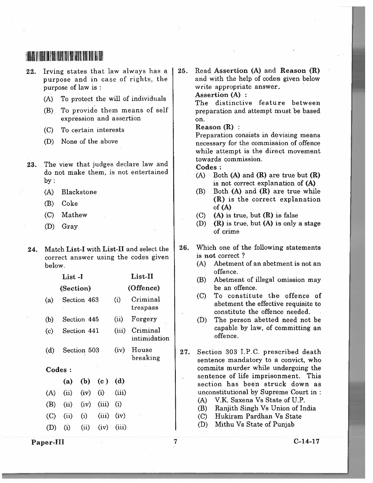 Telangana SET Law 2017 Question Paper III 6