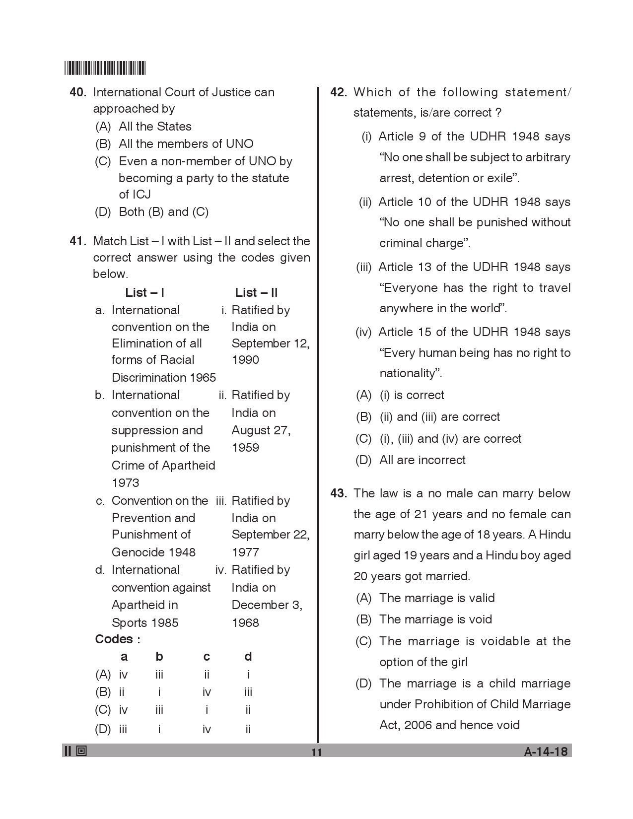 Telangana SET Law 2018 Question Paper II 10