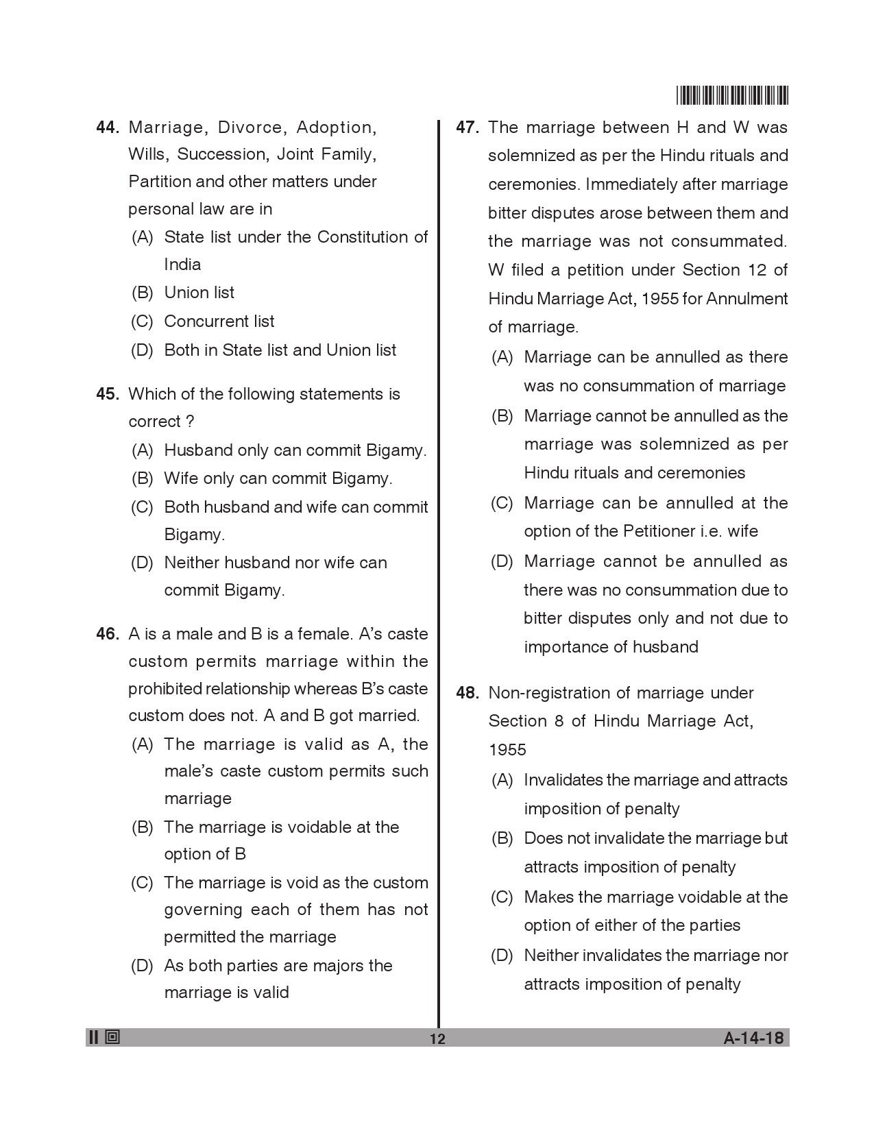 Telangana SET Law 2018 Question Paper II 11