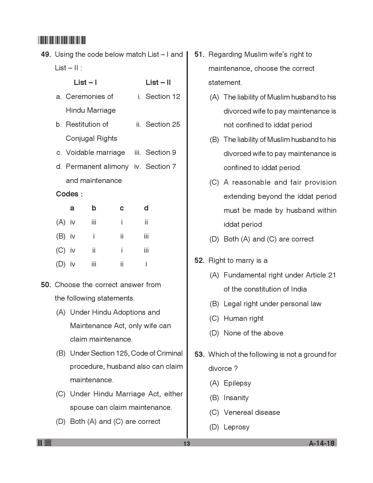 Telangana SET Law 2018 Question Paper II 12