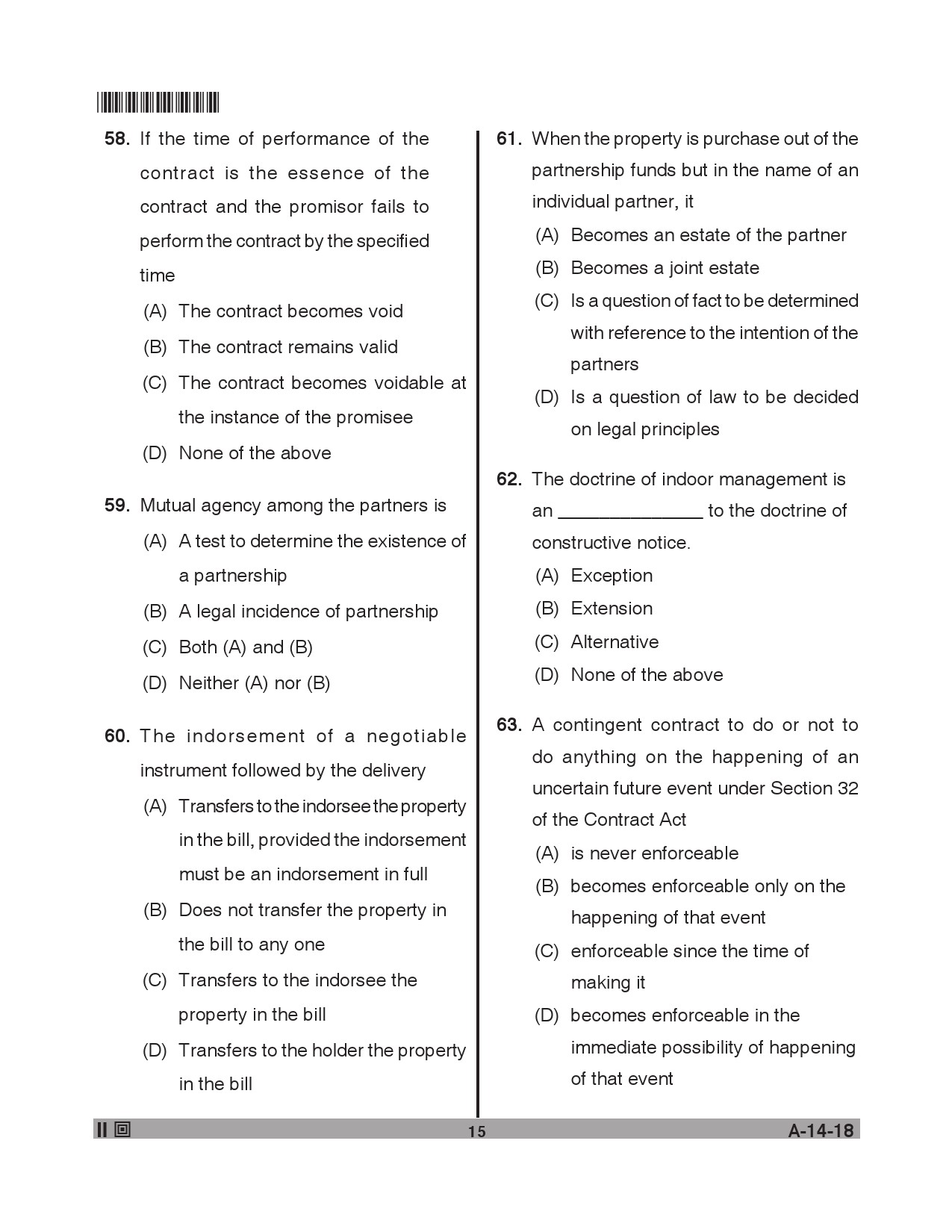 Telangana SET Law 2018 Question Paper II 14