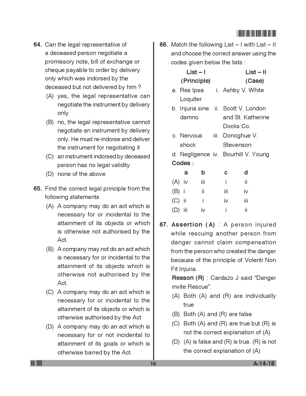 Telangana SET Law 2018 Question Paper II 15