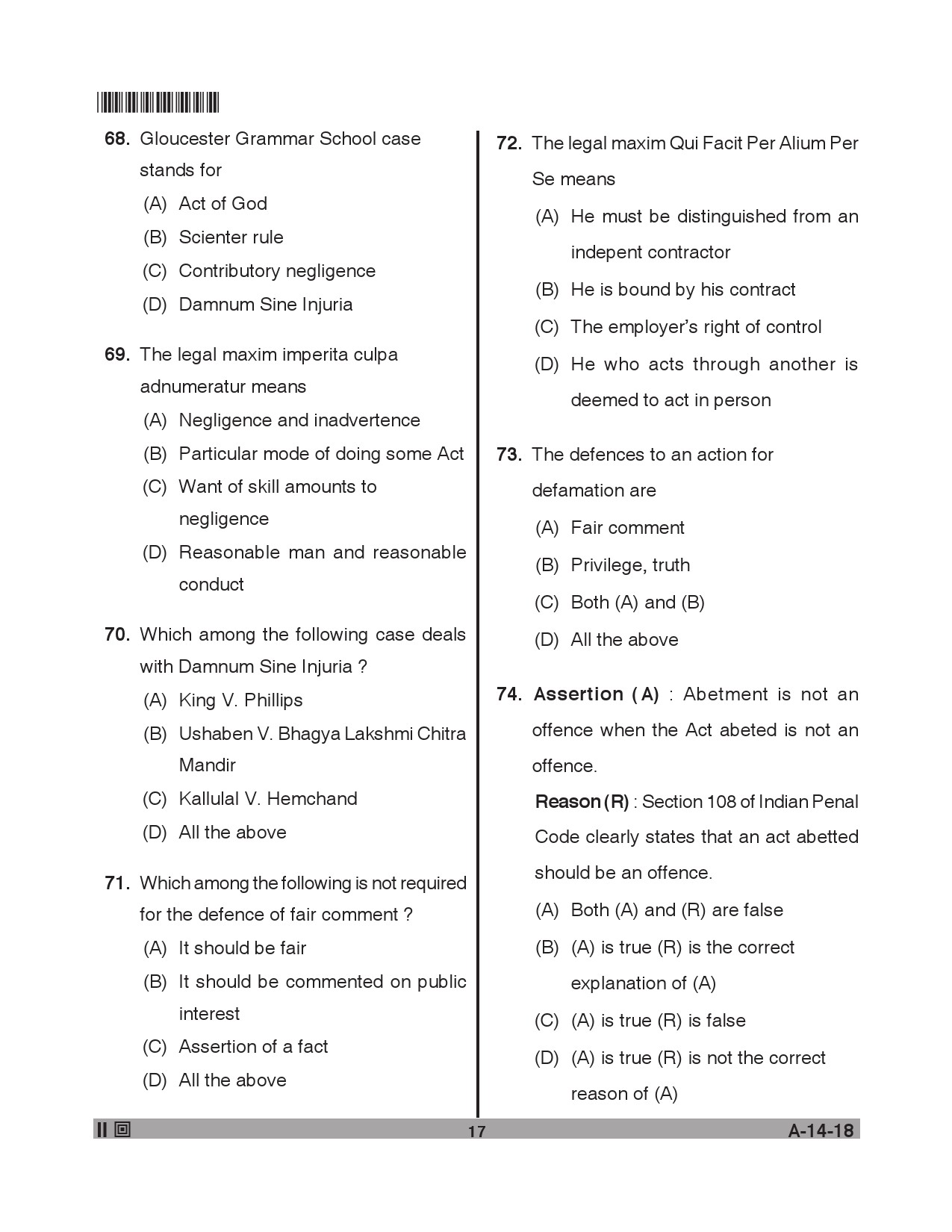 Telangana SET Law 2018 Question Paper II 16