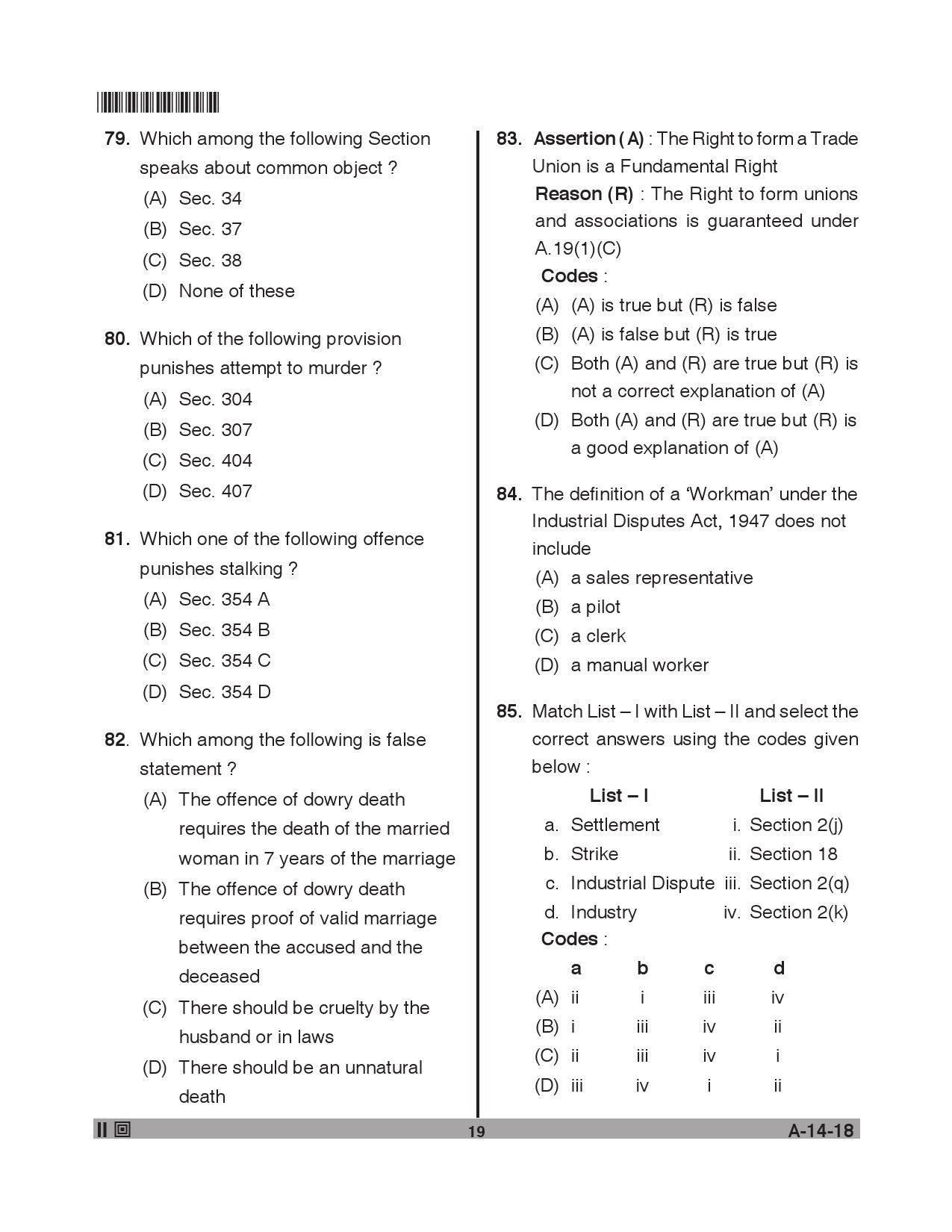 Telangana SET Law 2018 Question Paper II 18