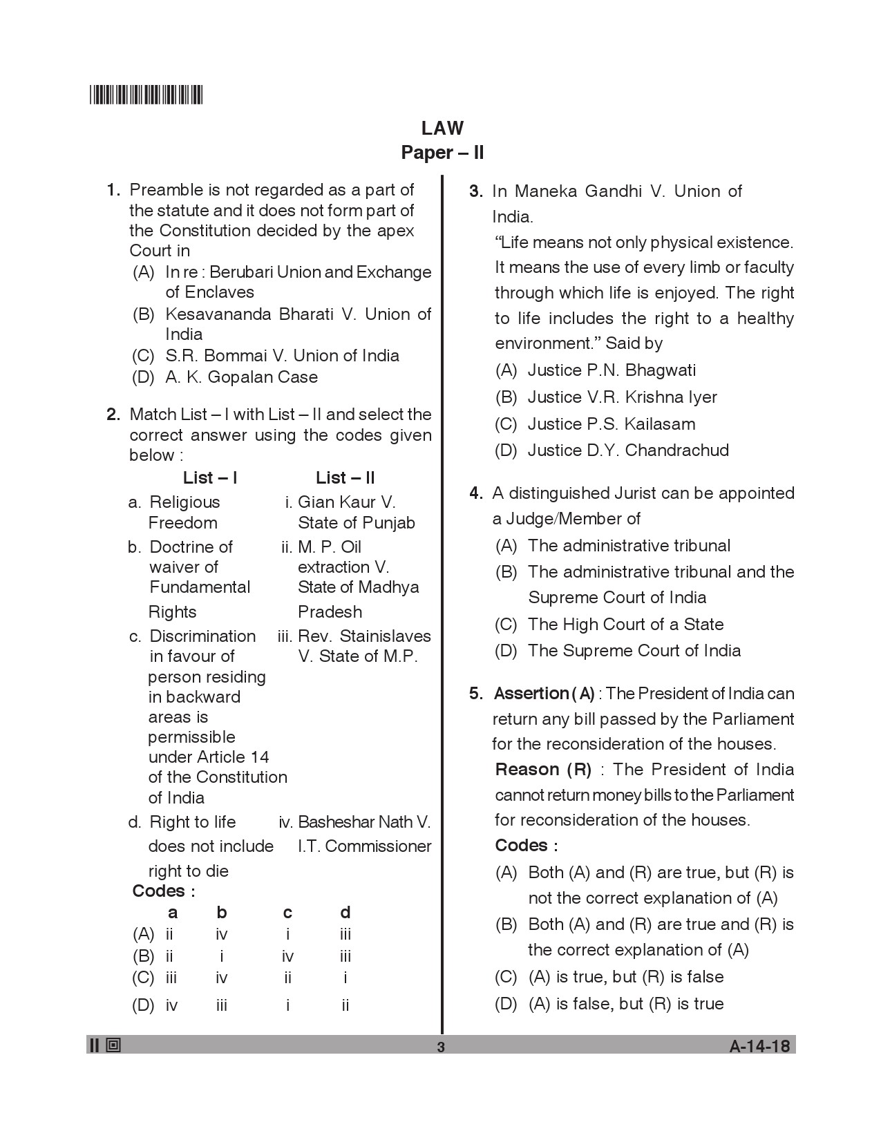 Telangana SET Law 2018 Question Paper II 2