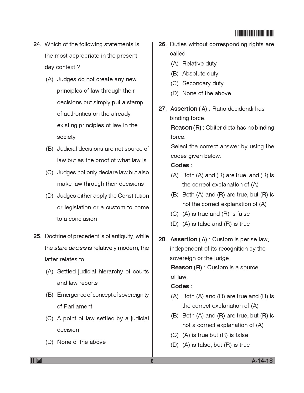 Telangana SET Law 2018 Question Paper II 7