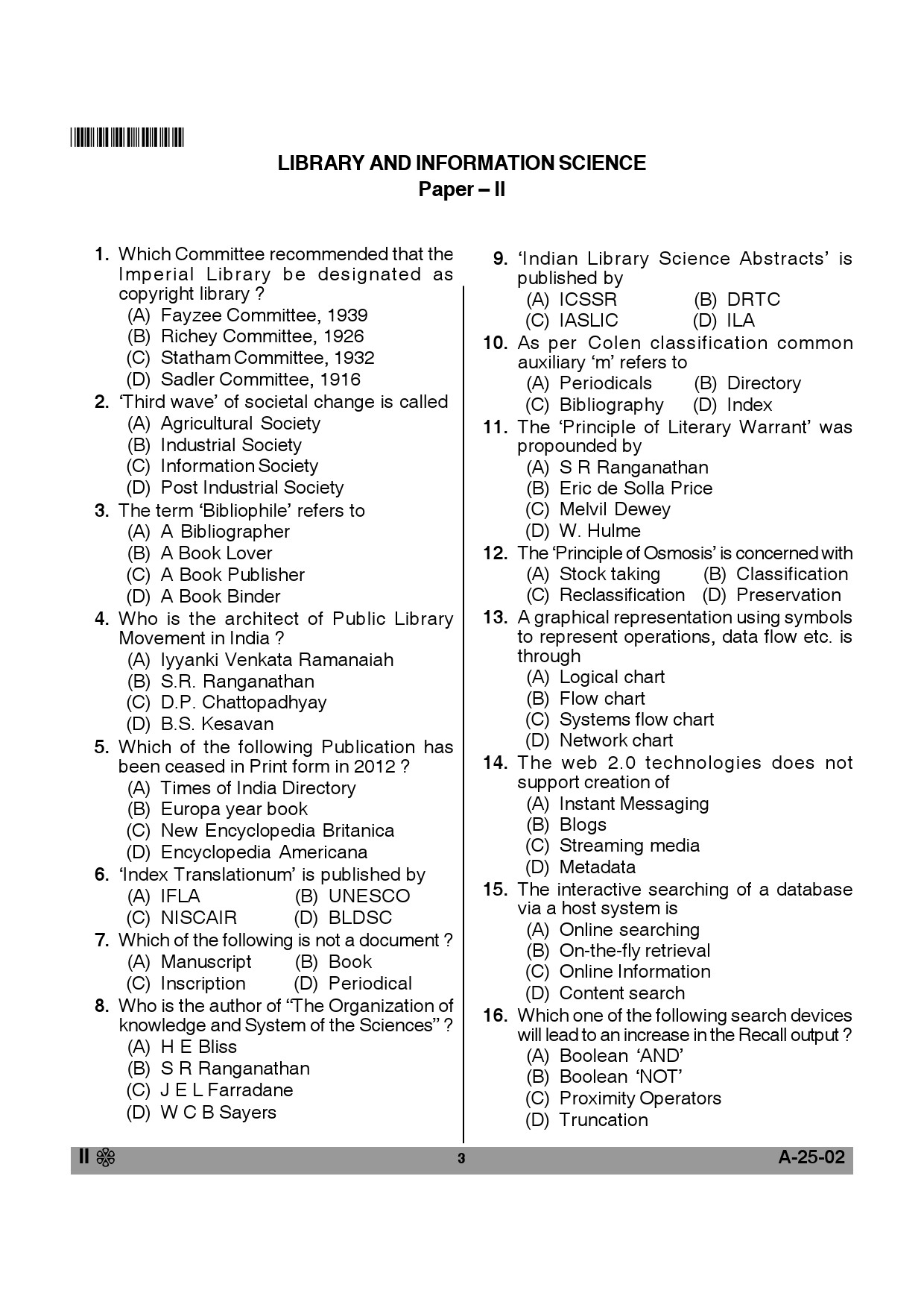 Telangana SET Library and Information Science 2013 Question Paper II 2