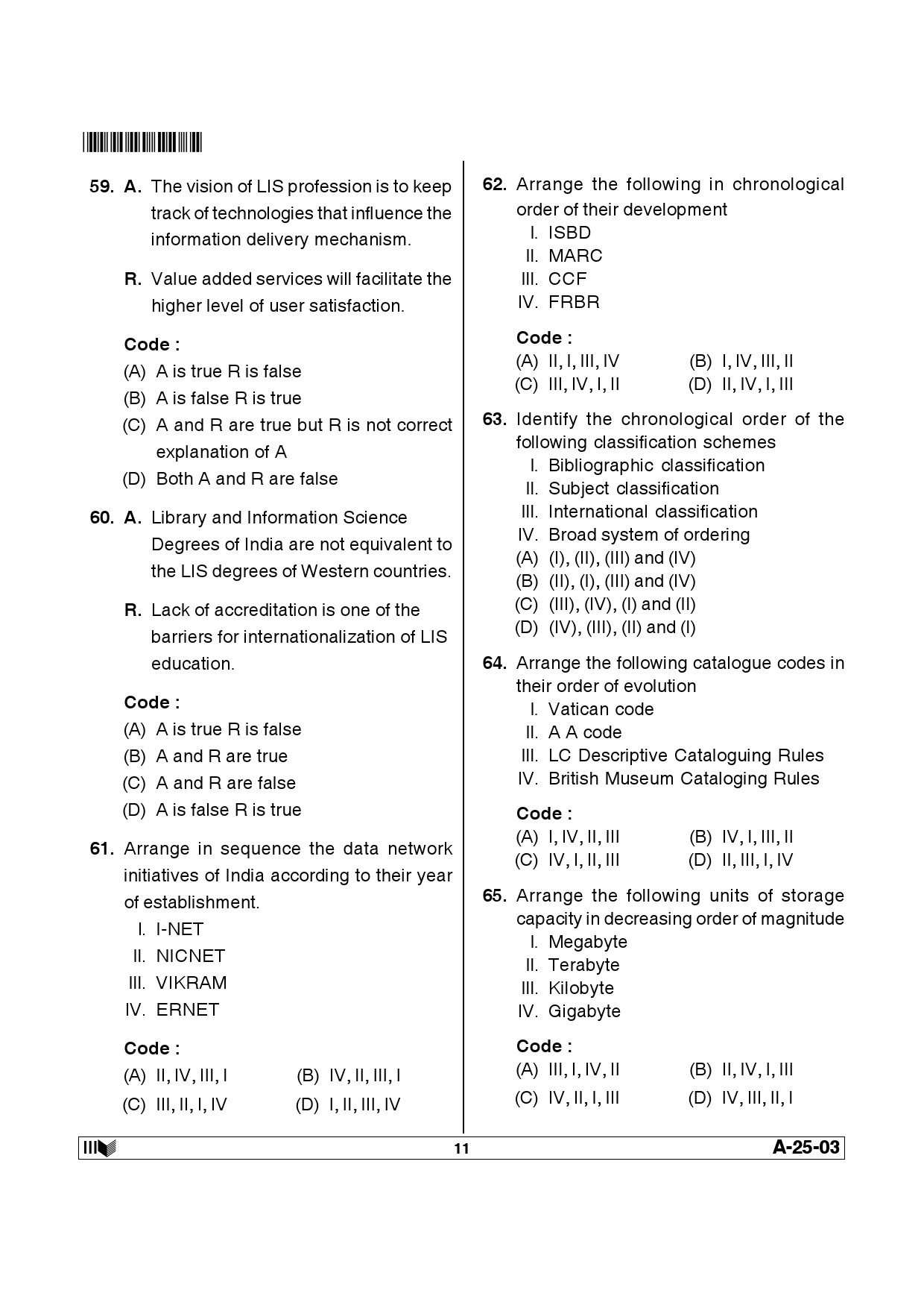 Telangana SET Library and Information Science 2013 Question Paper III 10