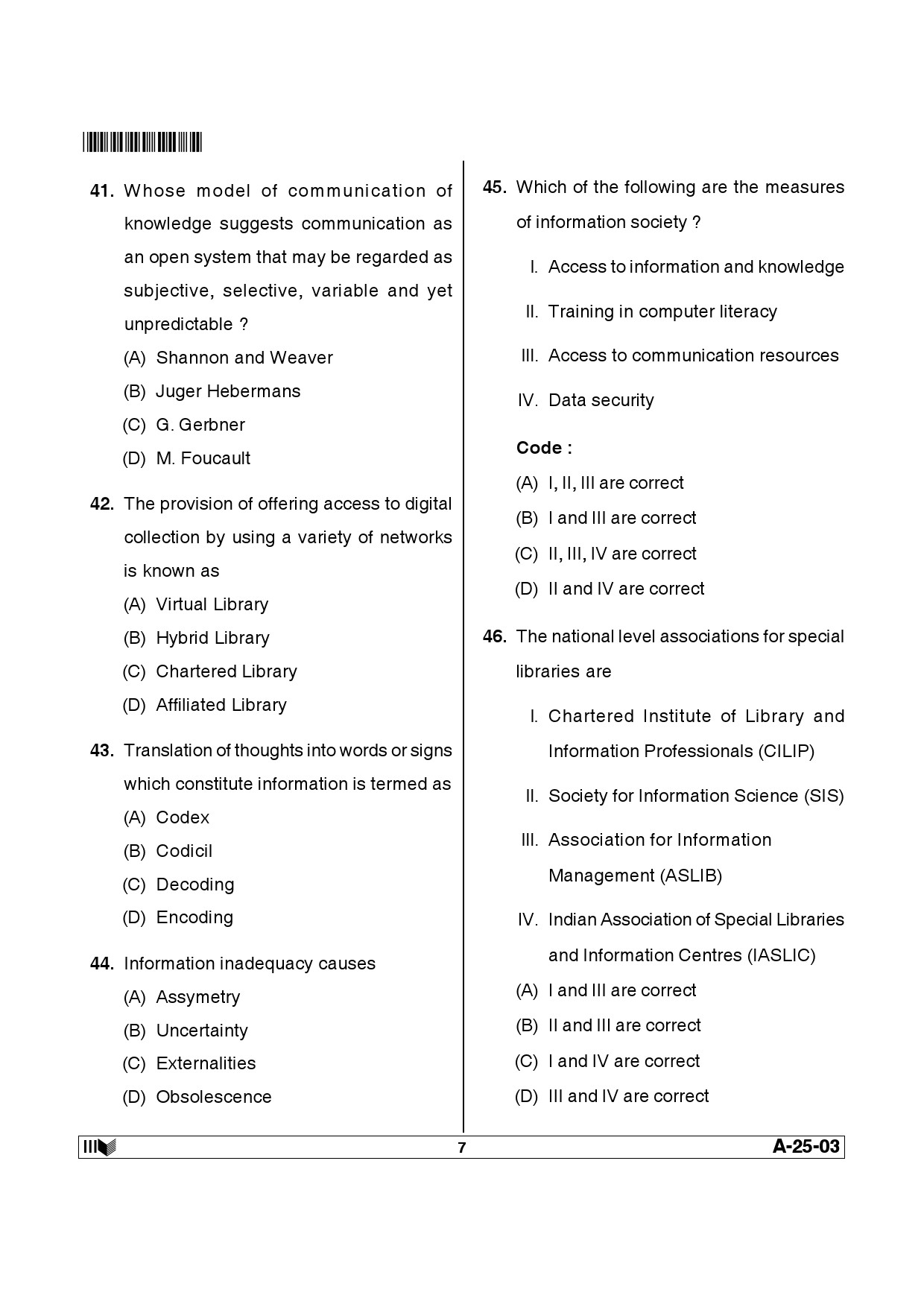 Telangana SET Library and Information Science 2013 Question Paper III 6