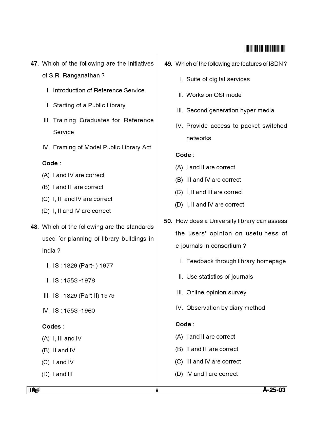 Telangana SET Library and Information Science 2013 Question Paper III 7