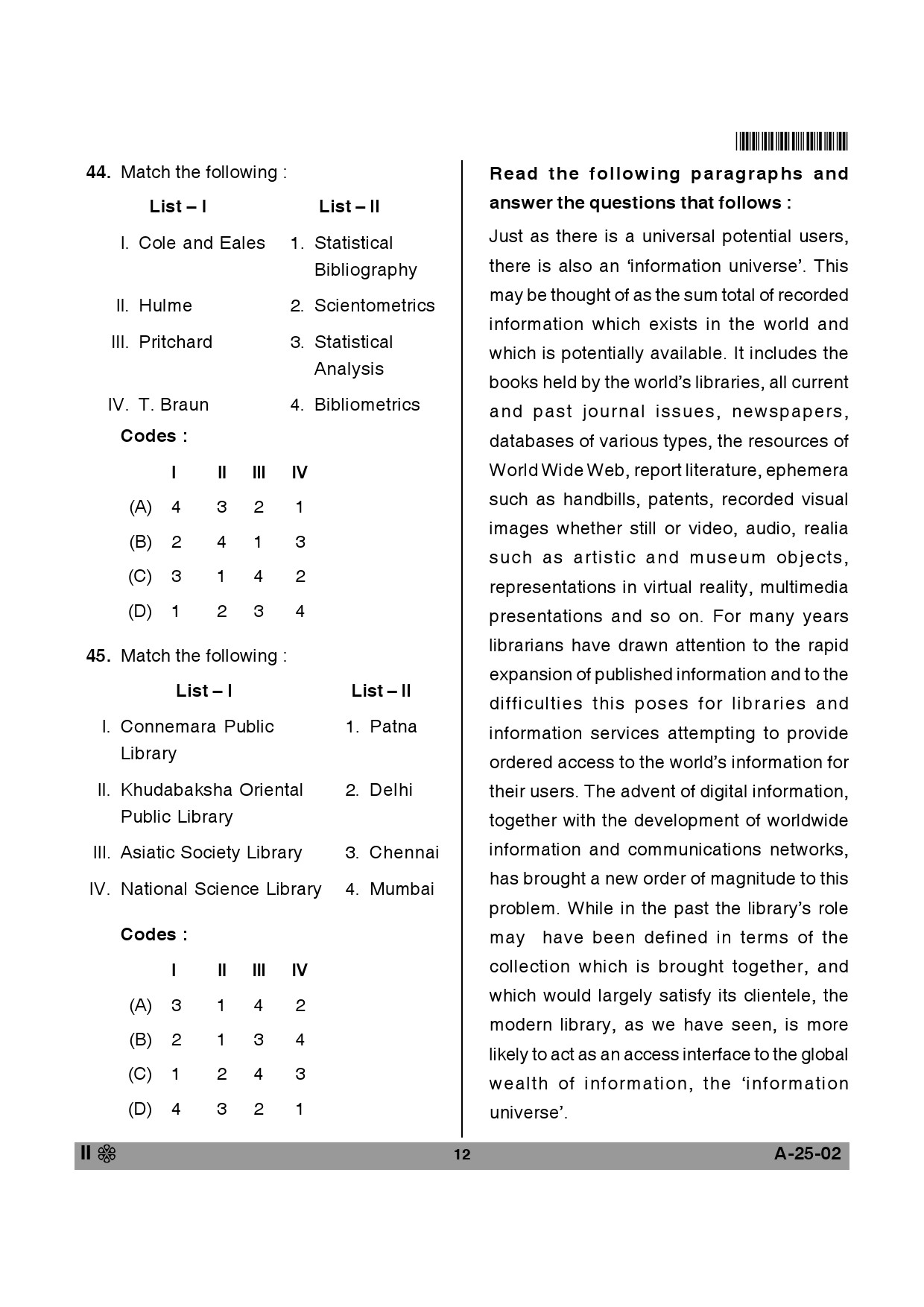 Telangana SET Library and Information Science 2014 Question Paper II 11