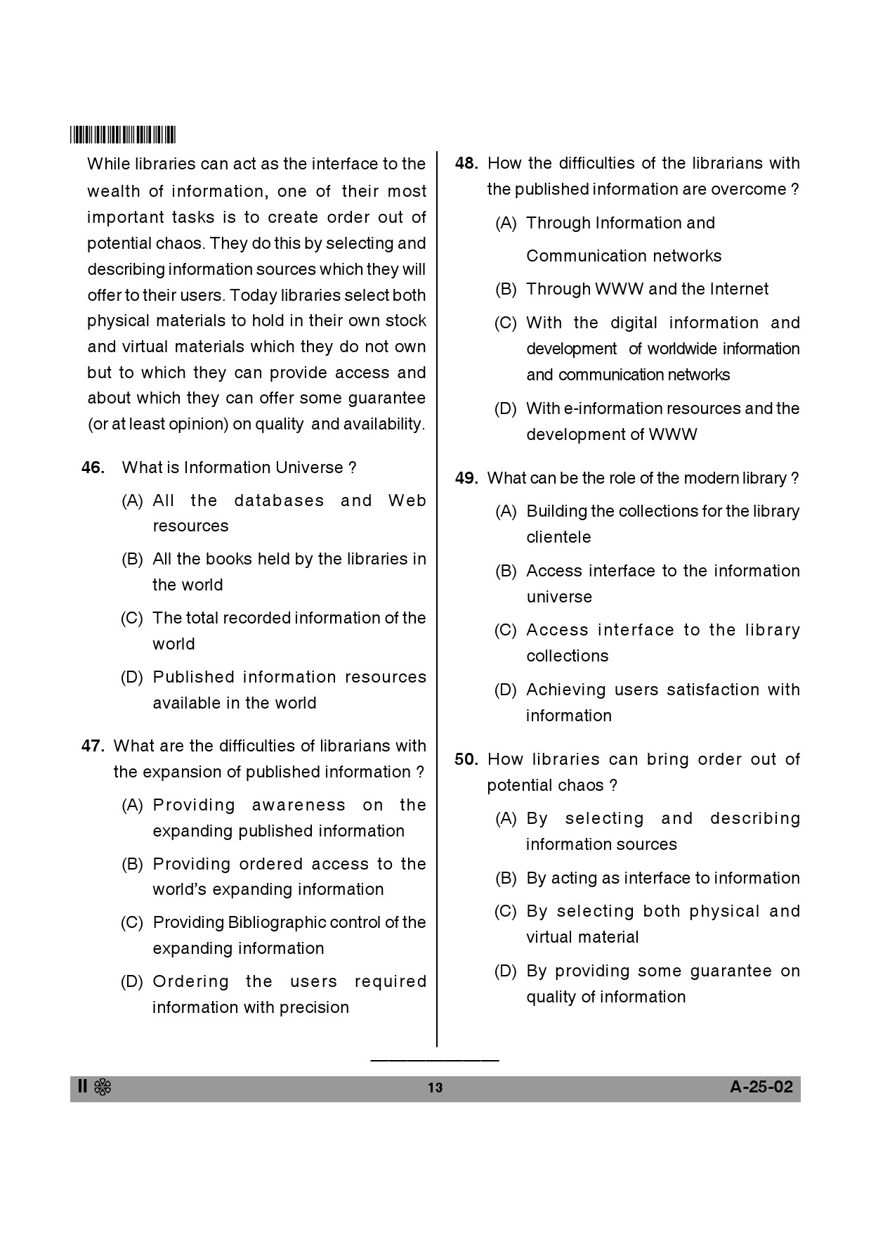 Telangana SET Library and Information Science 2014 Question Paper II 12