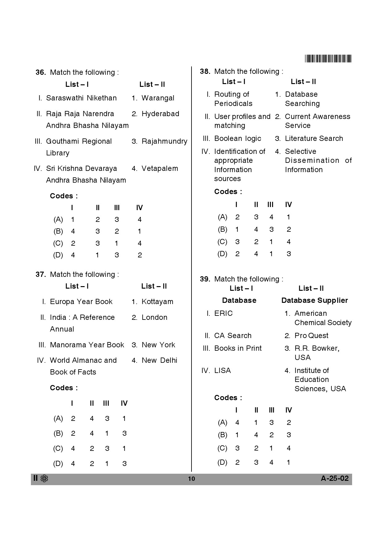 Telangana SET Library and Information Science 2014 Question Paper II 9