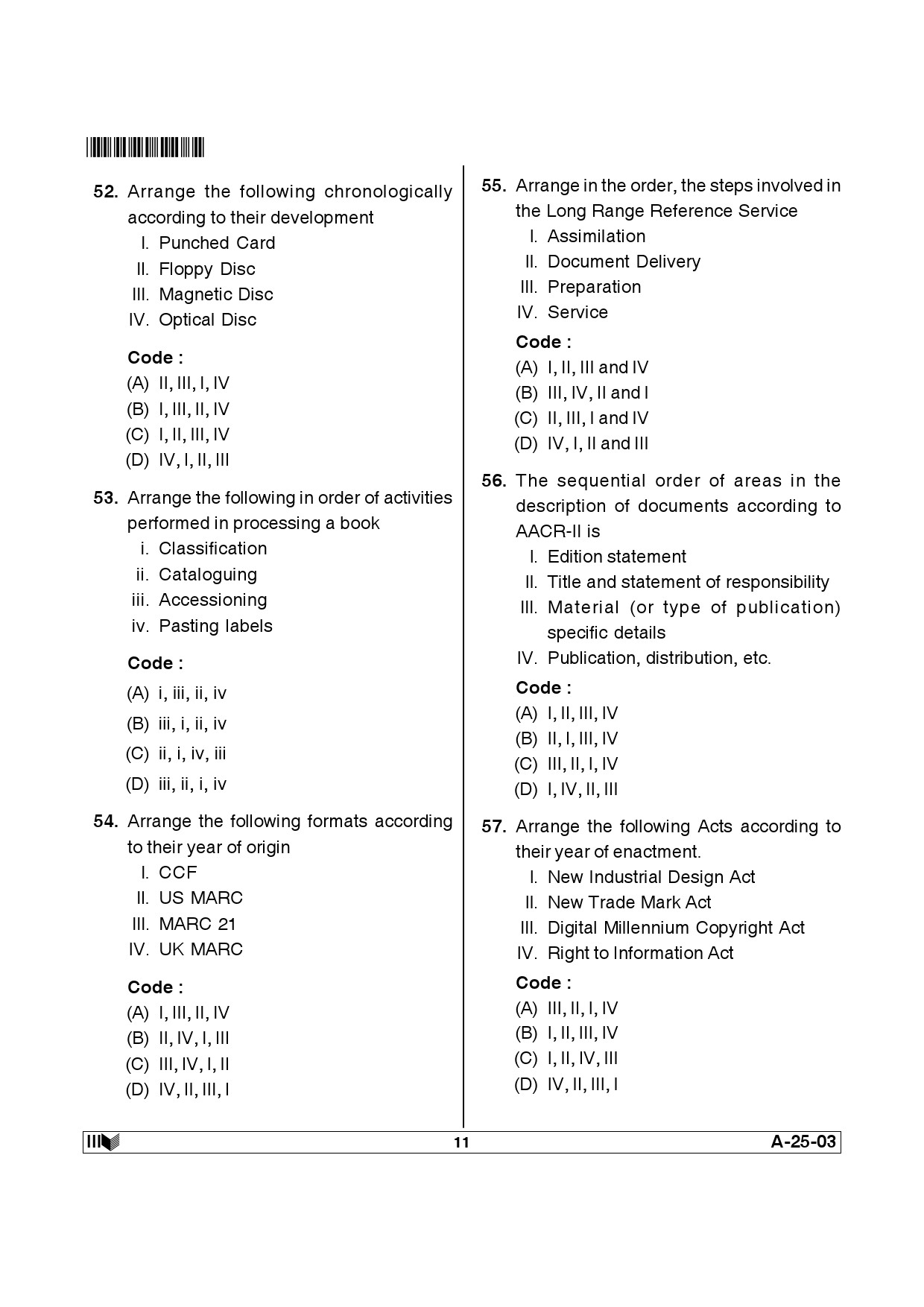 Telangana SET Library and Information Science 2014 Question Paper III 10