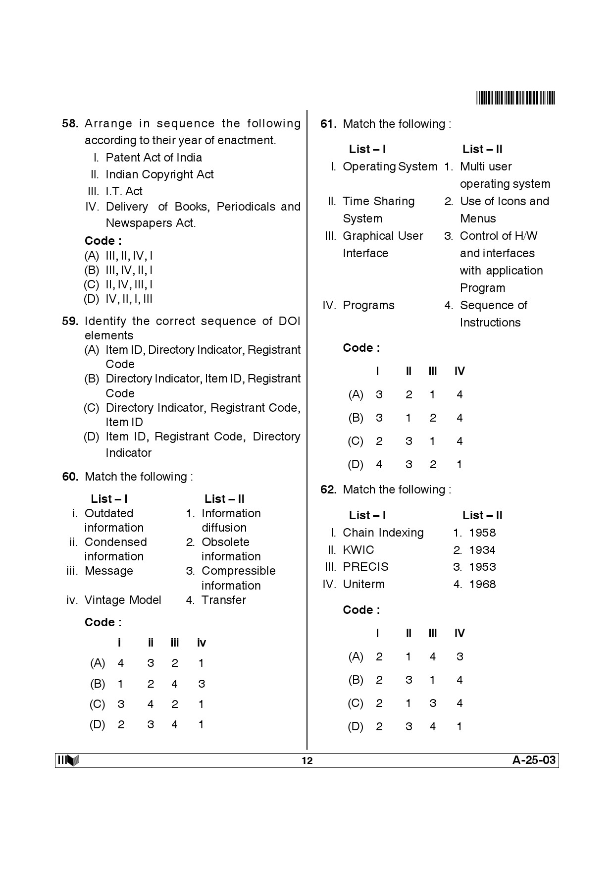 Telangana SET Library and Information Science 2014 Question Paper III 11