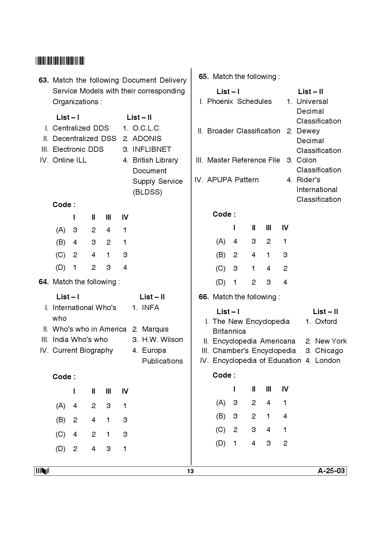 Telangana SET Library and Information Science 2014 Question Paper III 12