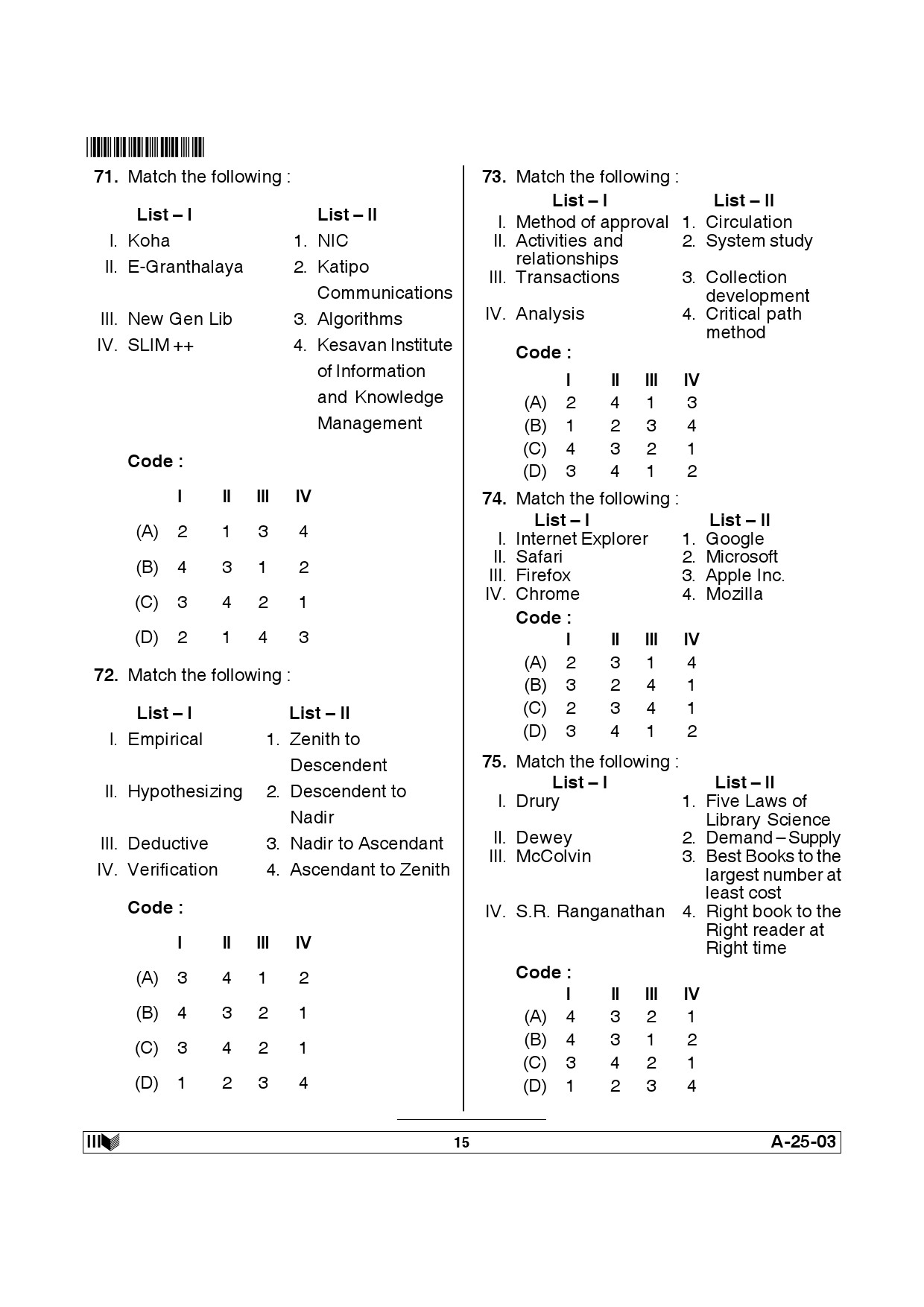 Telangana SET Library and Information Science 2014 Question Paper III 14