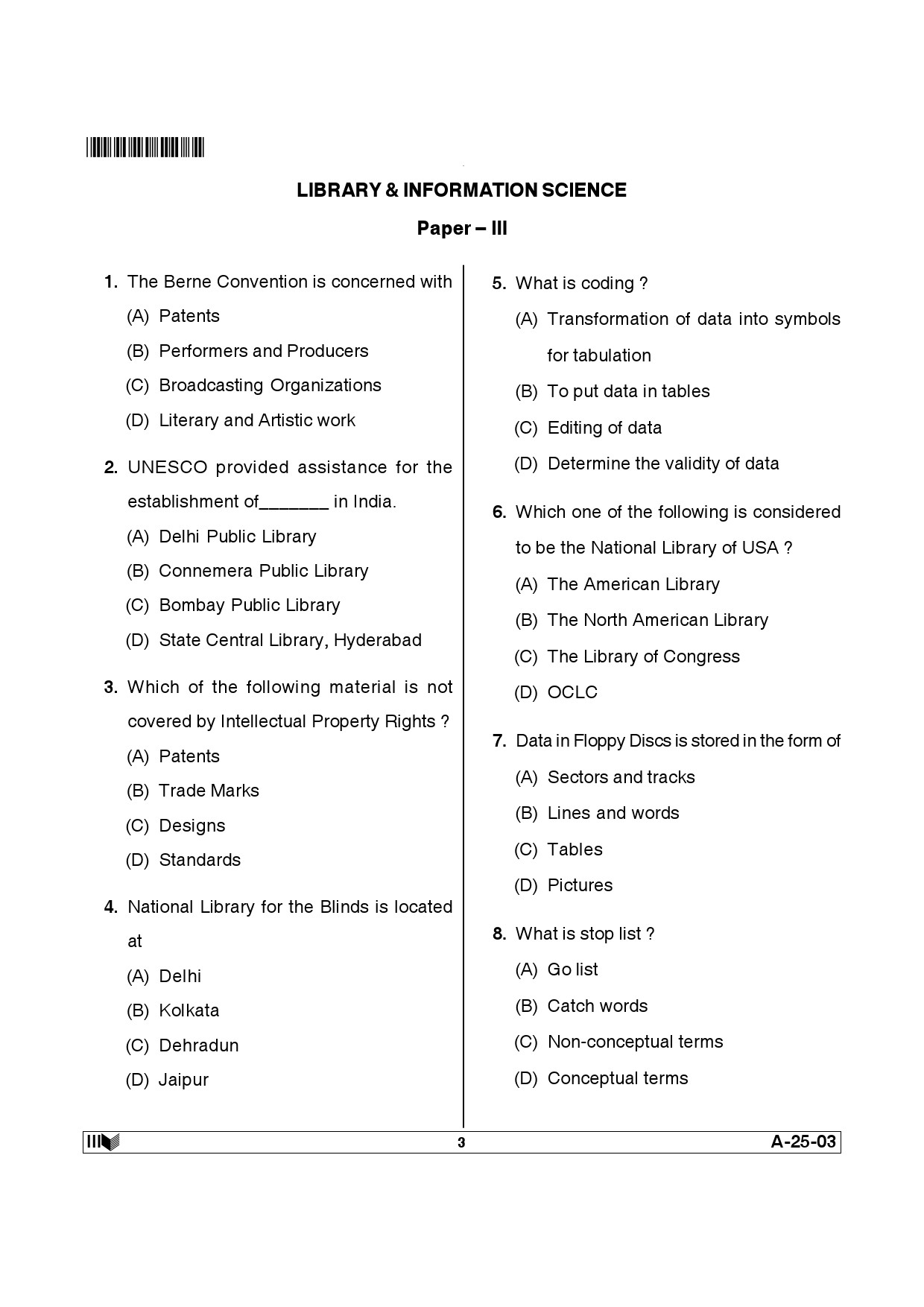 Telangana SET Library and Information Science 2014 Question Paper III 2