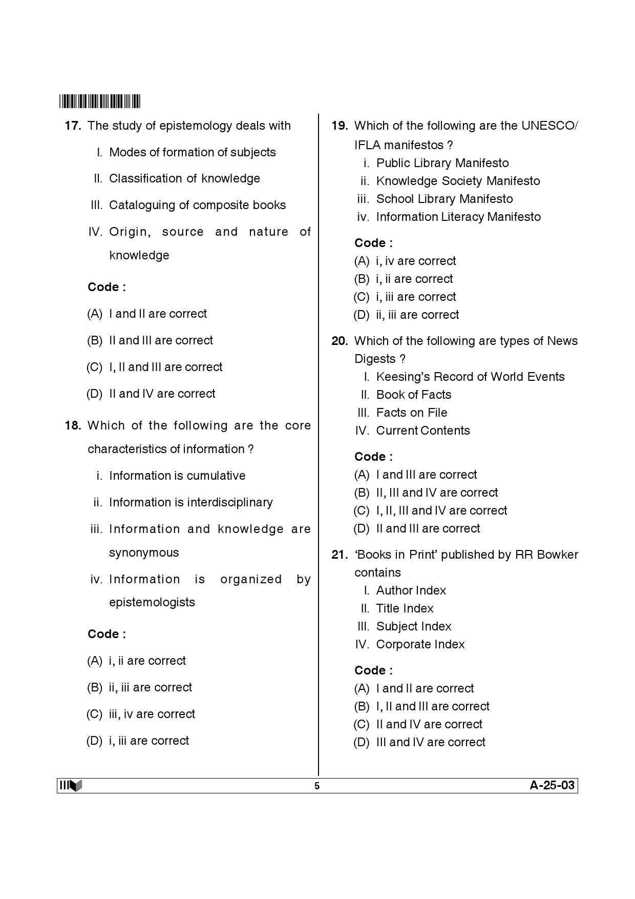 Telangana SET Library and Information Science 2014 Question Paper III 4