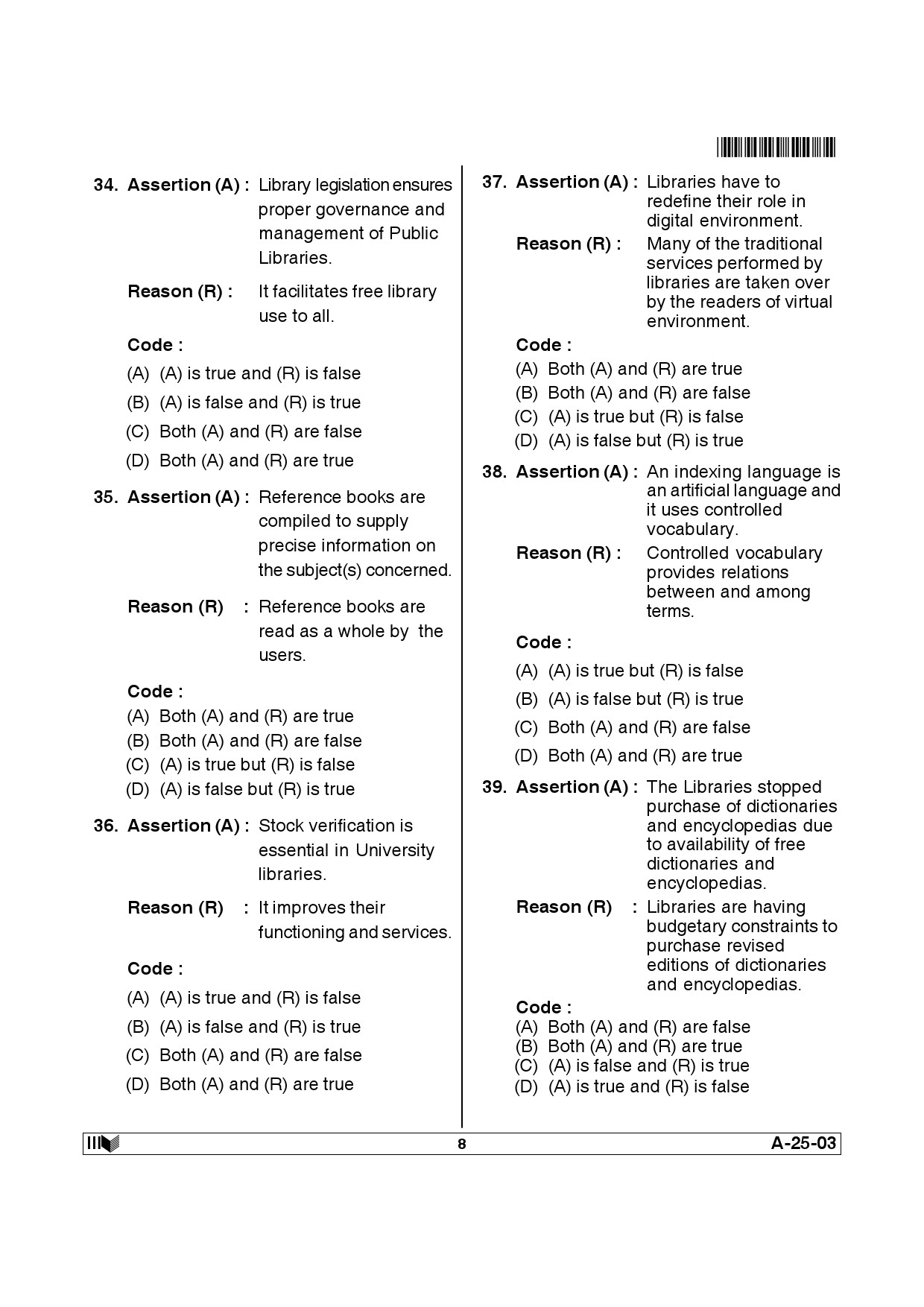 Telangana SET Library and Information Science 2014 Question Paper III 7