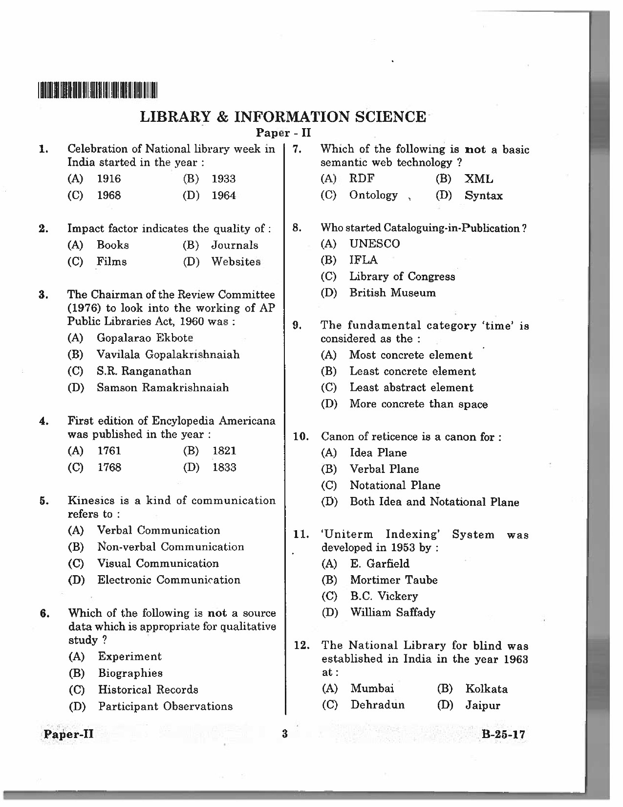 Telangana SET Library and Information Science 2017 Question Paper II 2