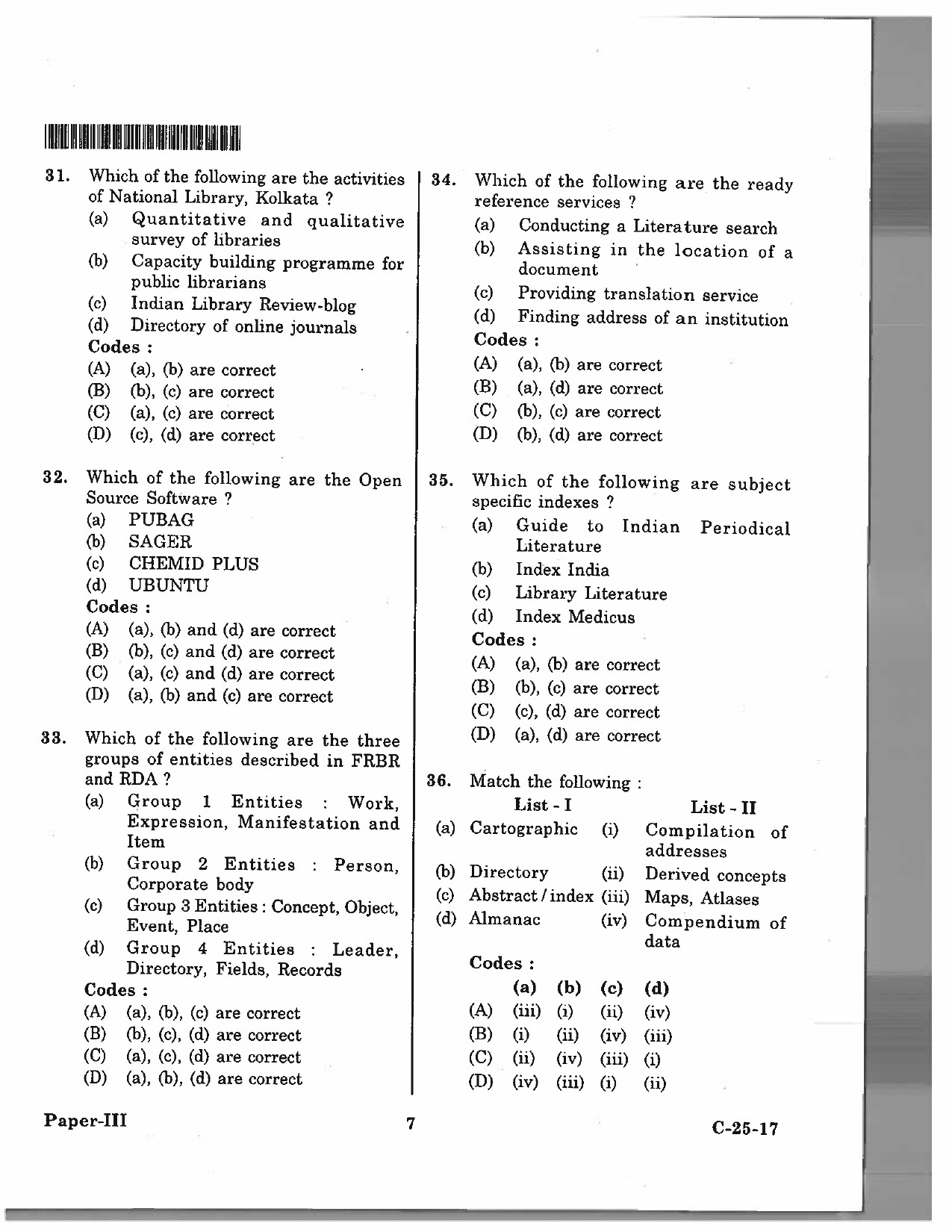 Telangana SET Library and Information Science 2017 Question Paper III 6