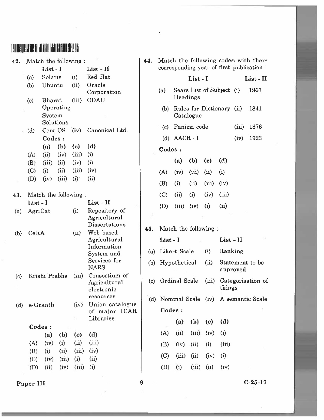 Telangana SET Library and Information Science 2017 Question Paper III 8