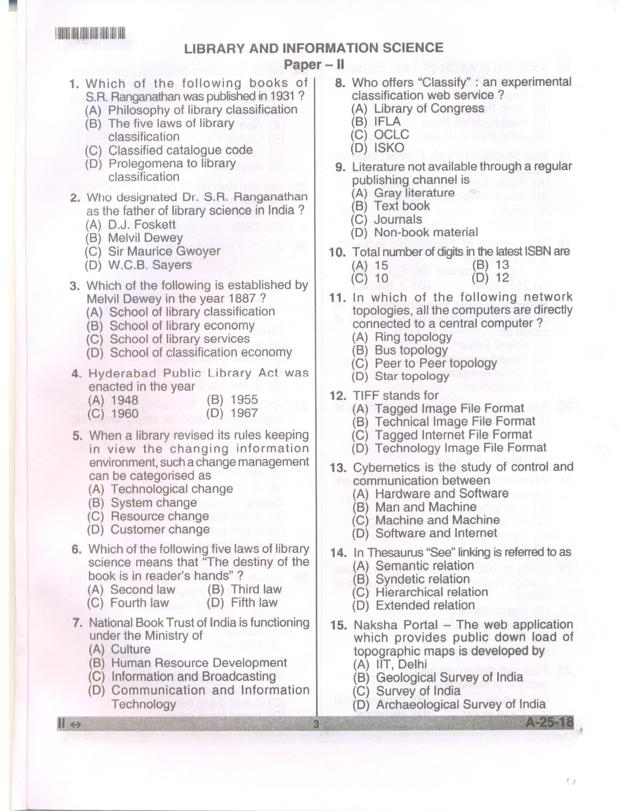 Telangana SET Library and Information Science 2018 Question Paper II 2