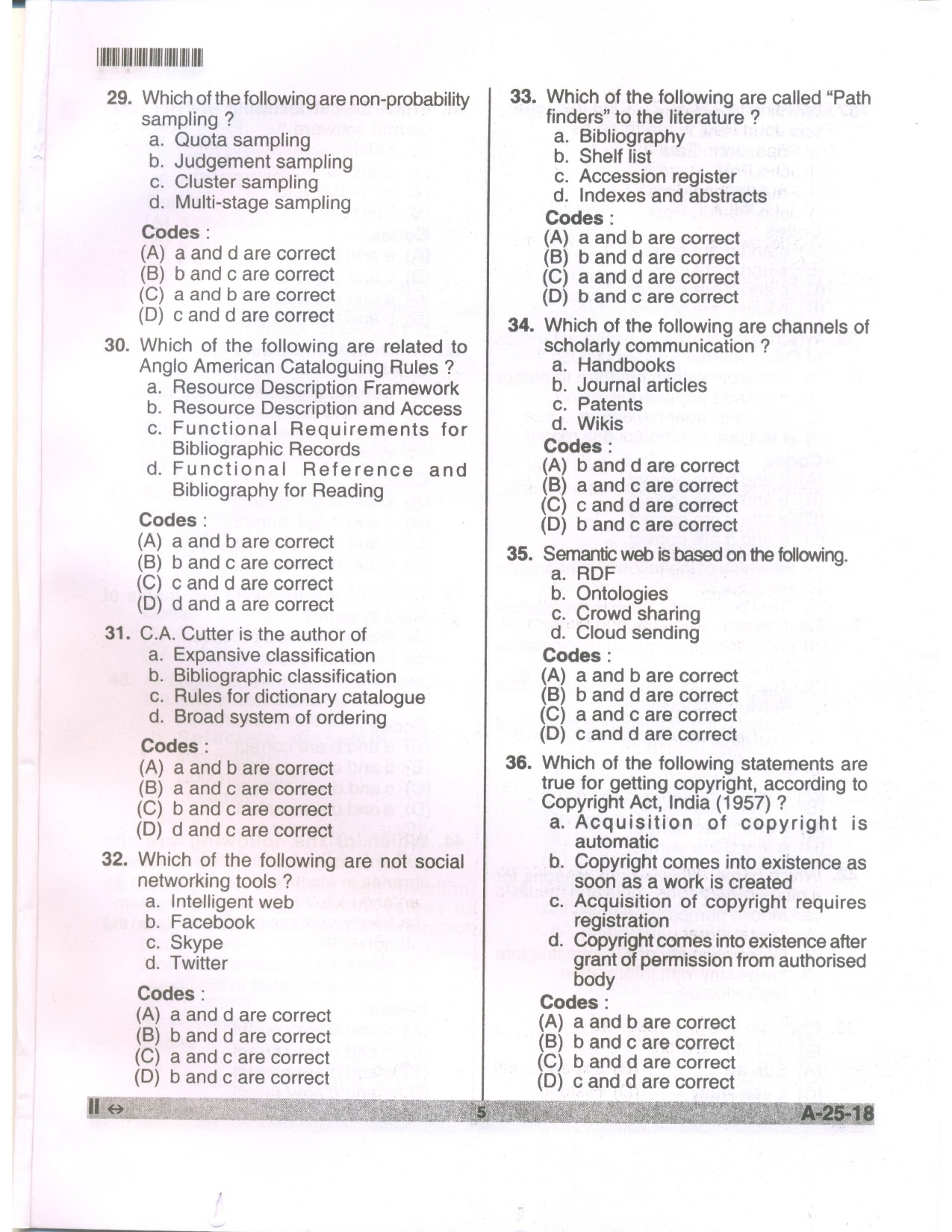 Telangana SET Library and Information Science 2018 Question Paper II 4