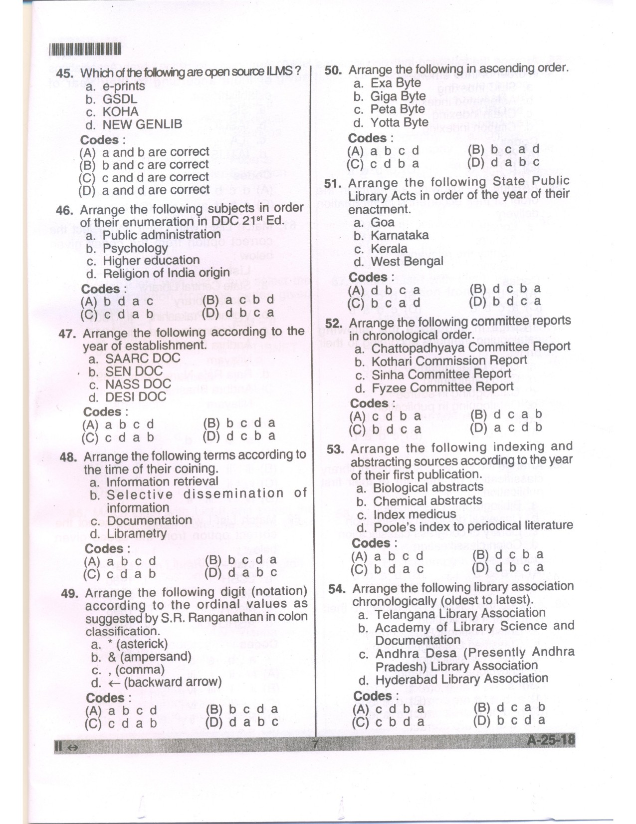 Telangana SET Library and Information Science 2018 Question Paper II 6