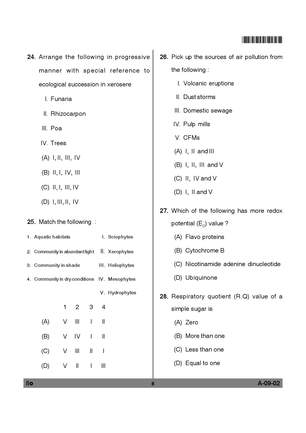 Telangana SET Life Sciences 2012 Question Paper II 7