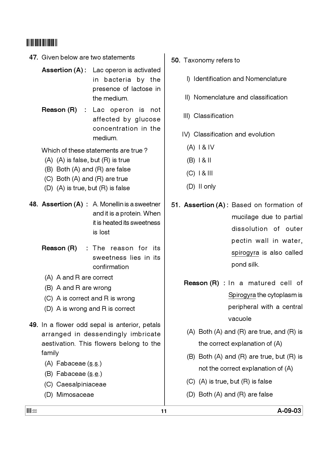 Telangana SET Life Sciences 2012 Question Paper III 10