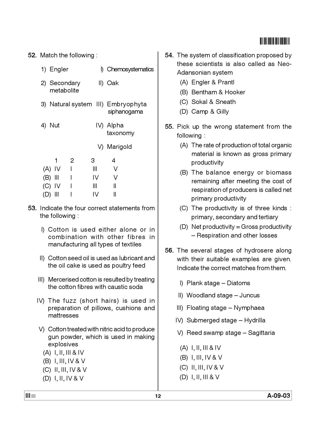 Telangana SET Life Sciences 2012 Question Paper III 11