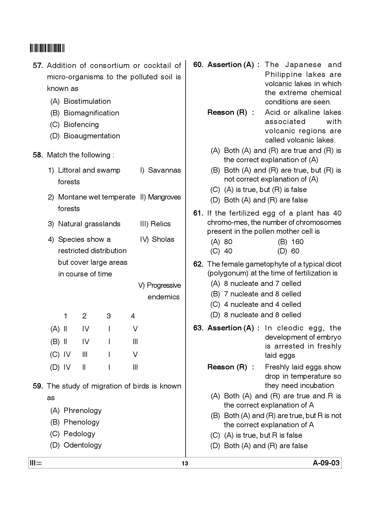 Telangana SET Life Sciences 2012 Question Paper III 12