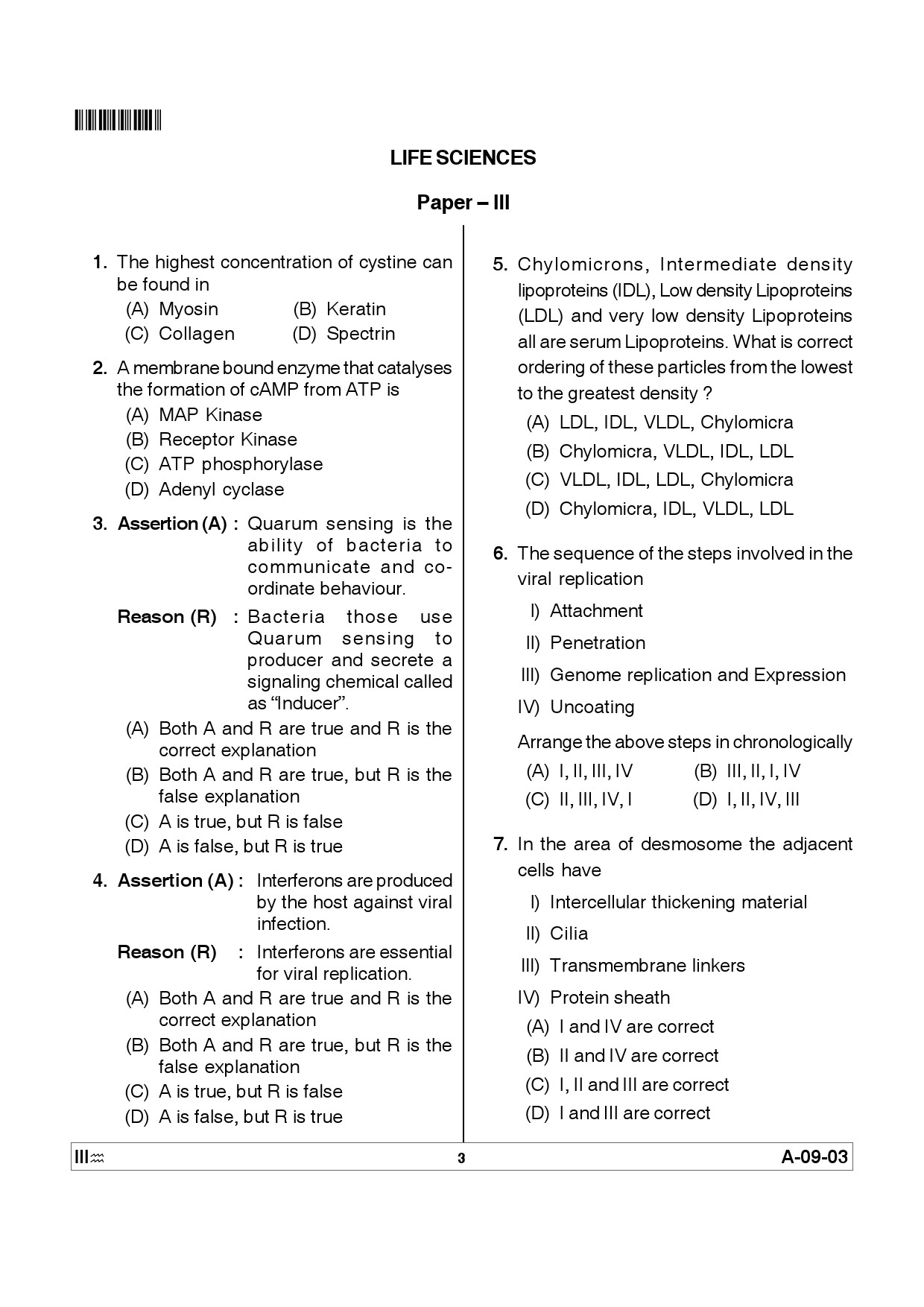 Telangana SET Life Sciences 2012 Question Paper III 2