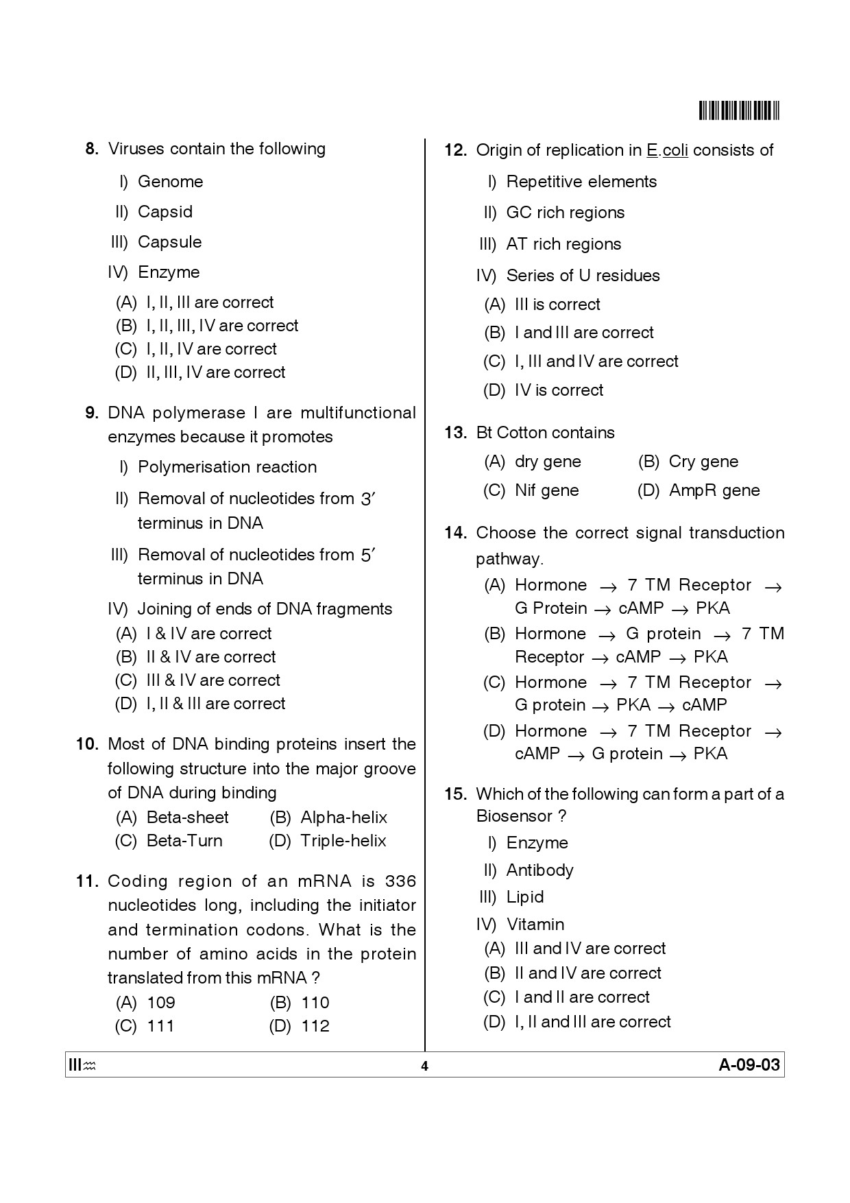 Telangana SET Life Sciences 2012 Question Paper III 3