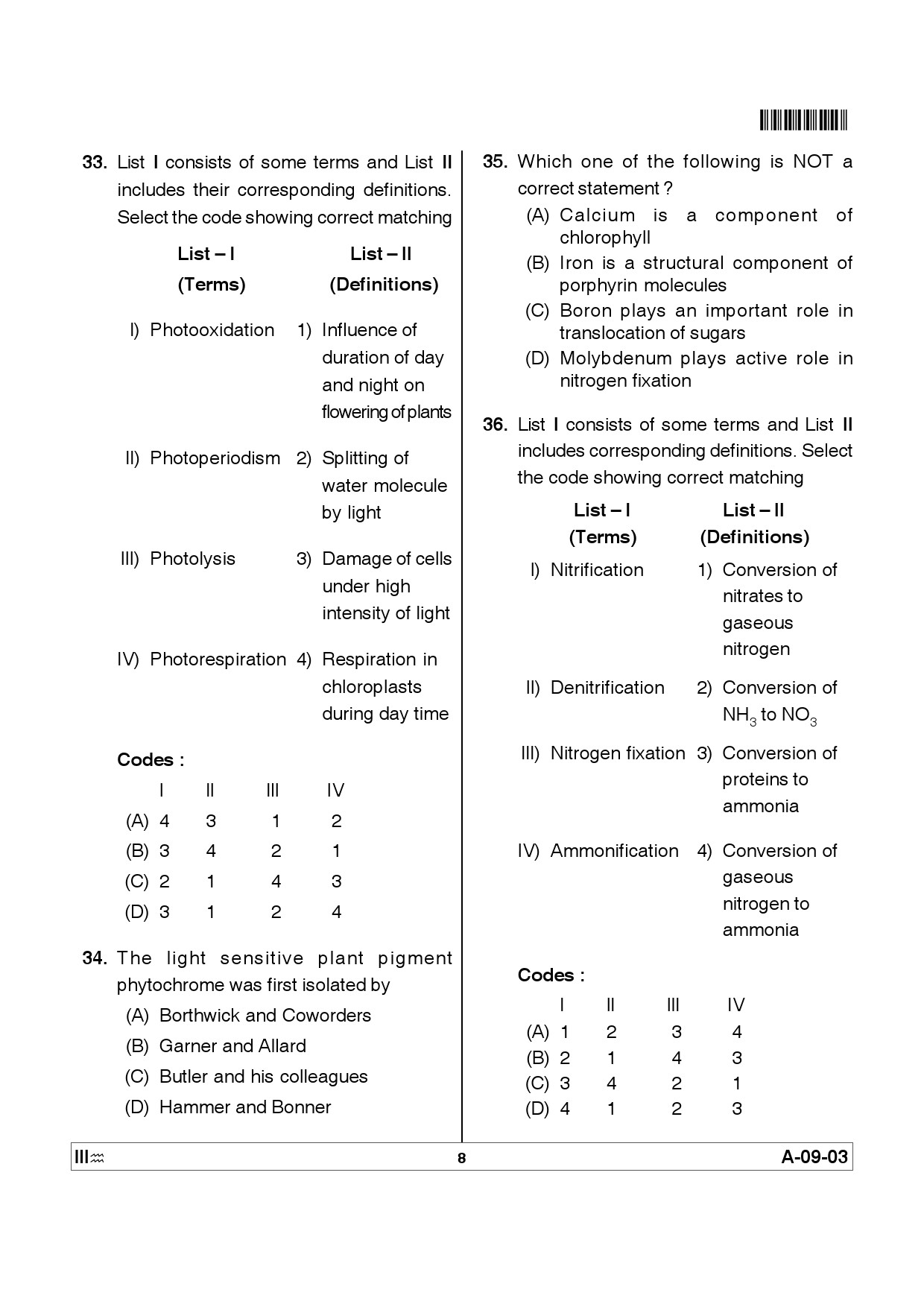 Telangana SET Life Sciences 2012 Question Paper III 7