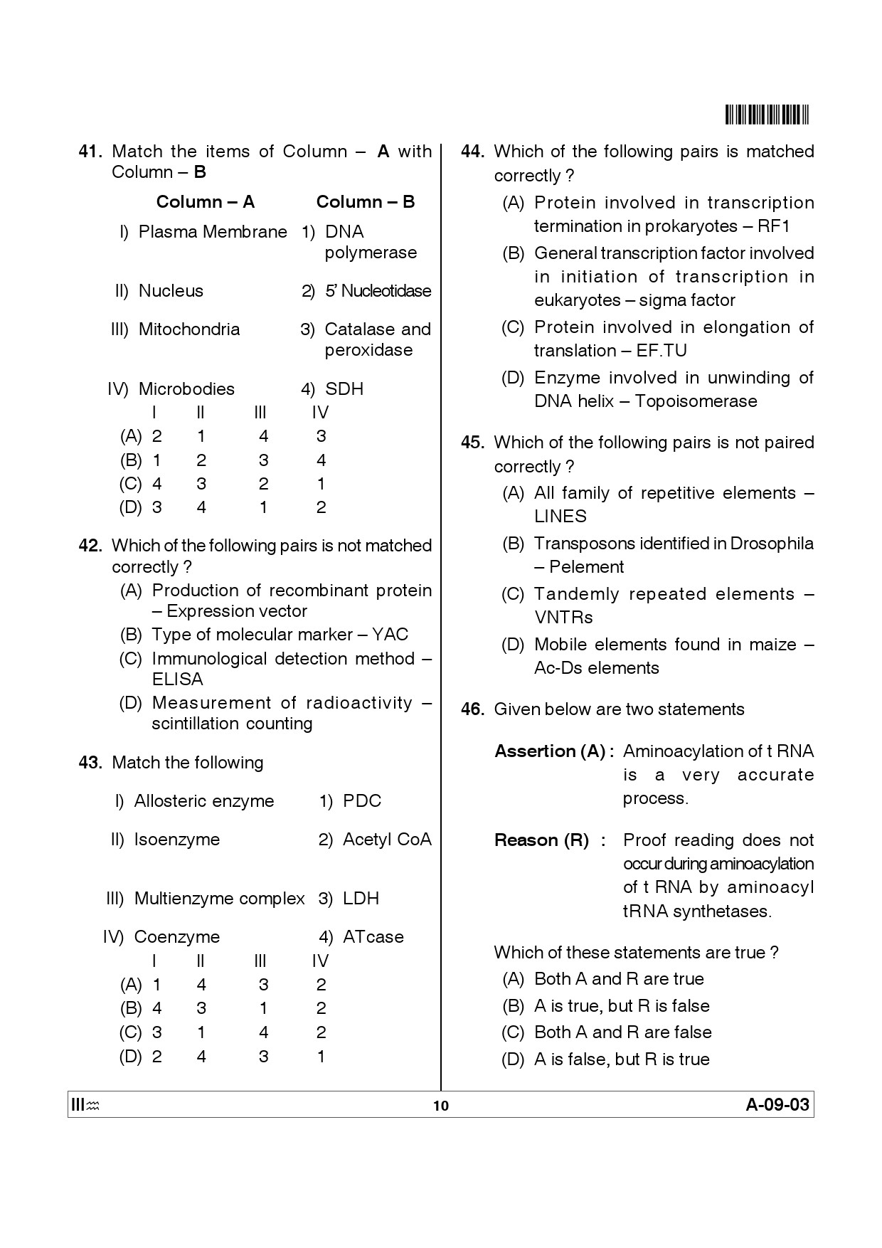 Telangana SET Life Sciences 2012 Question Paper III 9