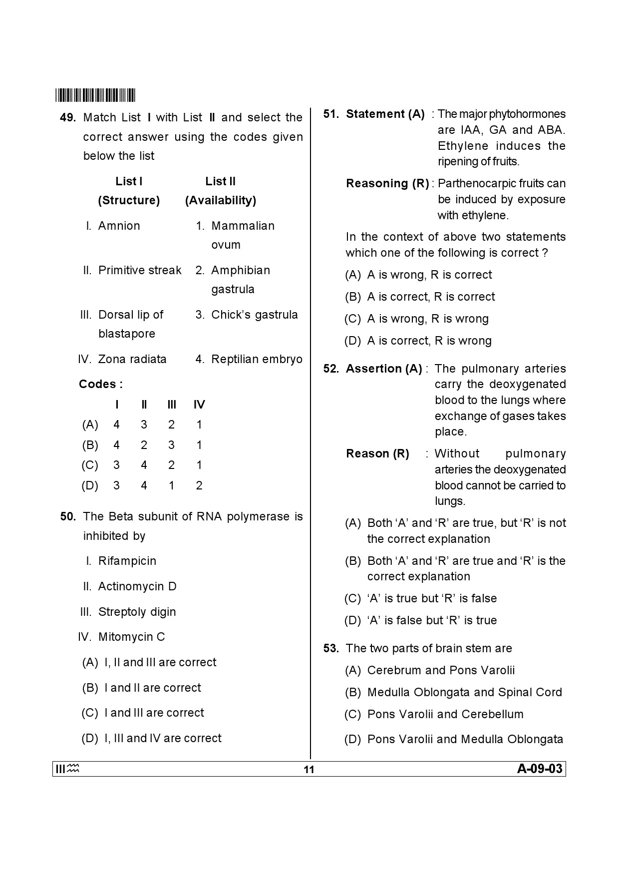 Telangana SET Life Sciences 2013 Question Paper III 10