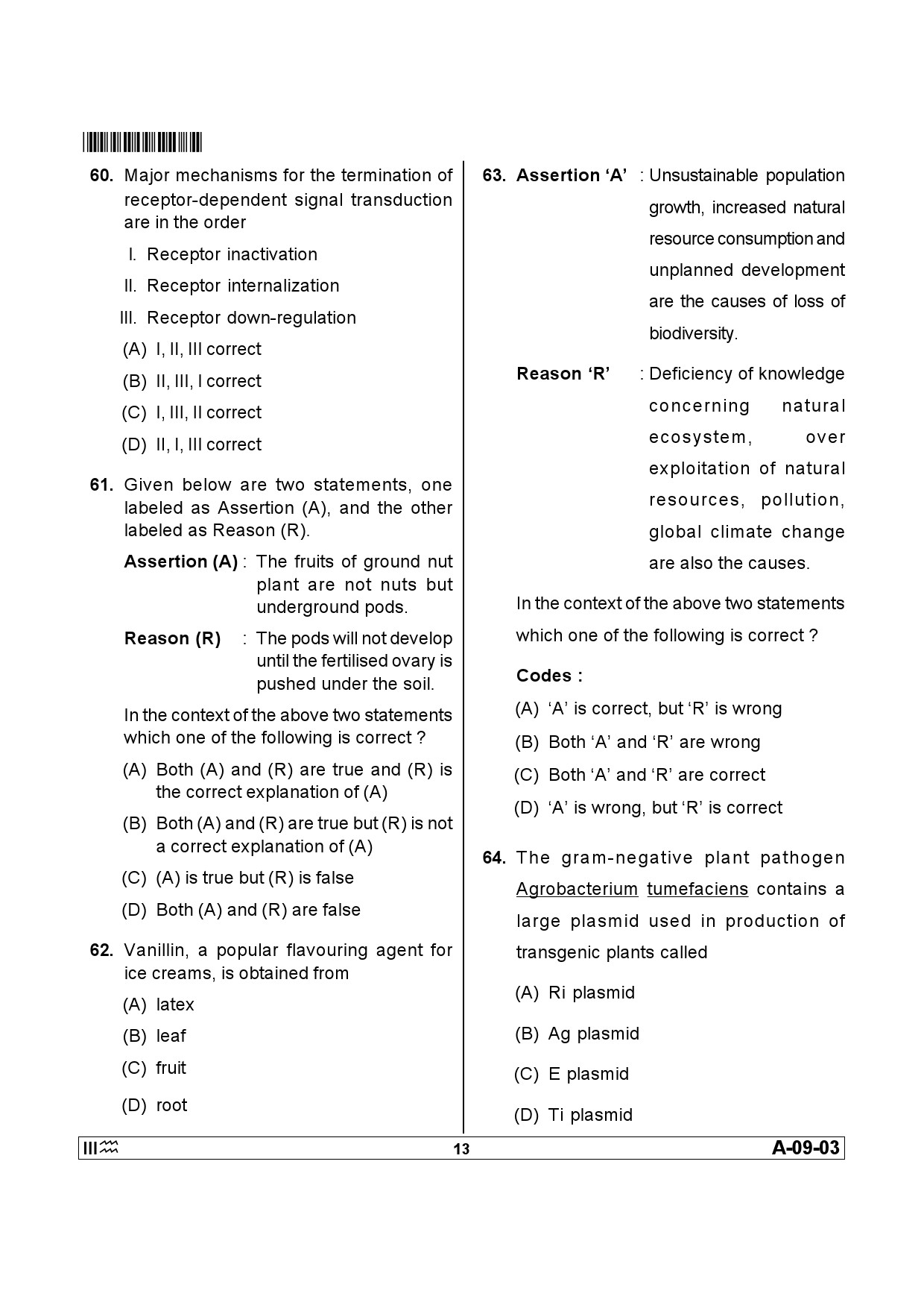 Telangana SET Life Sciences 2013 Question Paper III 12