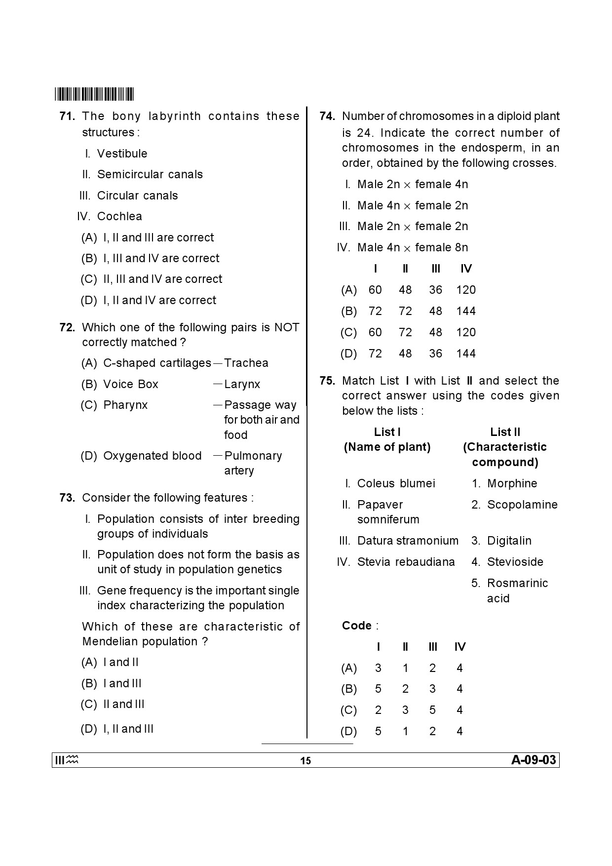 Telangana SET Life Sciences 2013 Question Paper III 14