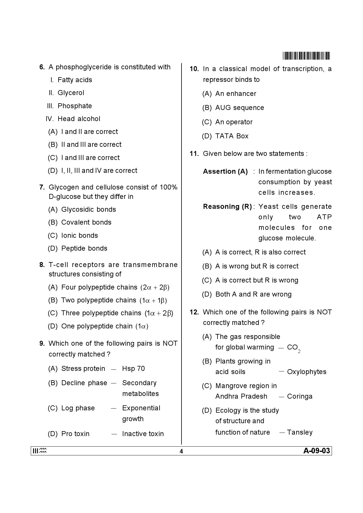 Telangana SET Life Sciences 2013 Question Paper III 3