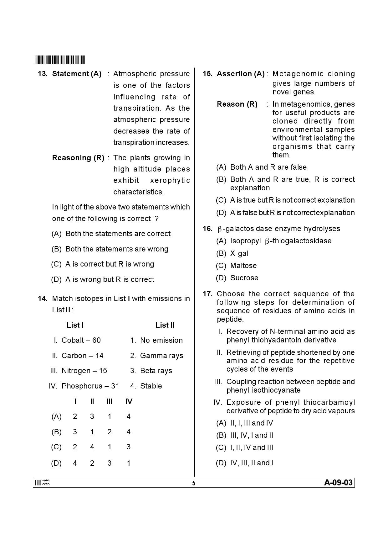 Telangana SET Life Sciences 2013 Question Paper III 4