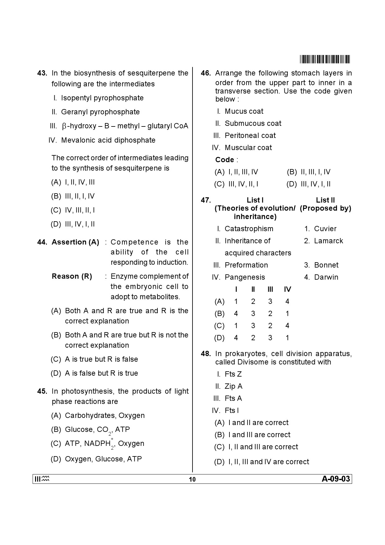 Telangana SET Life Sciences 2013 Question Paper III 9