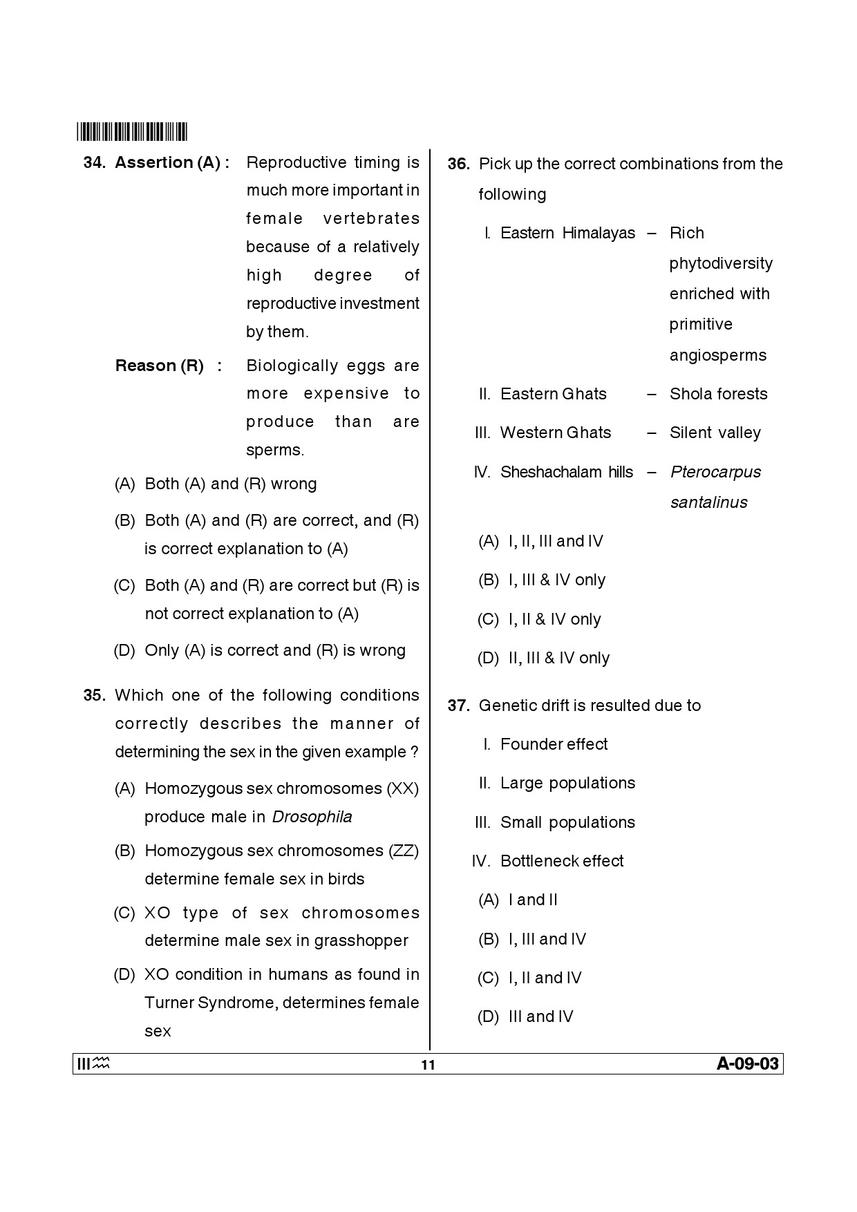 Telangana SET Life Sciences 2014 Question Paper III 10